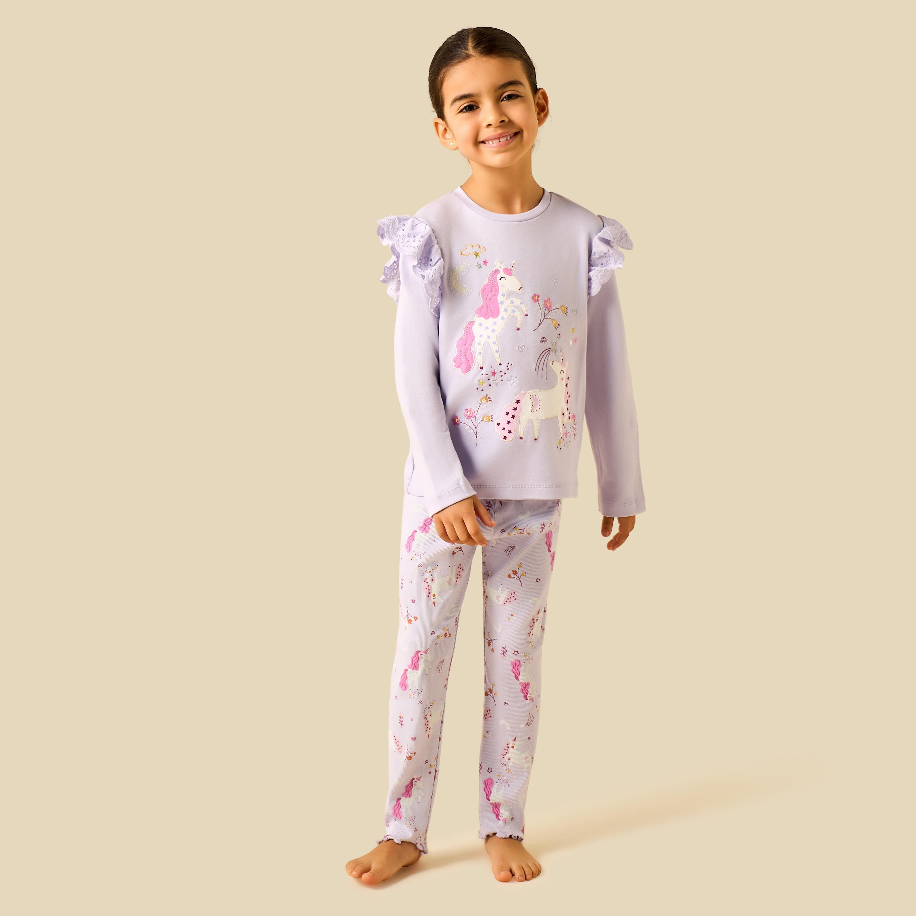 Juniors Cotton Crew Neck Long Sleeves Pyjama Set with Unicorn Print-baby-girls-clothing-nightwear-pyjamasets-image-6
