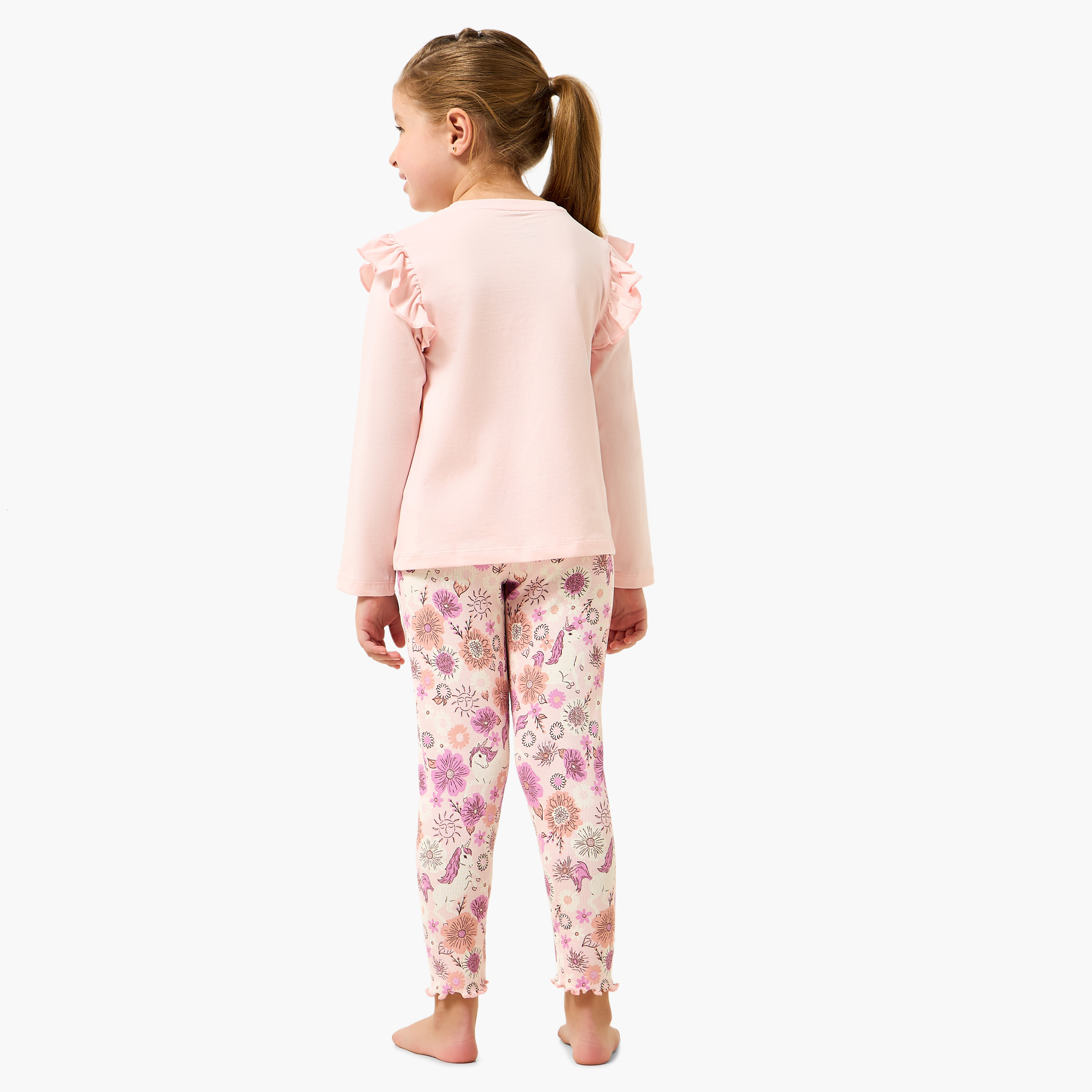 طقم بنطلون بيجاما وبلوزة قطن برقبة ضيقة وأكمام طويلة وطبعات من جونيورز-baby-girls-clothing-nightwear-pyjamasets-image-2