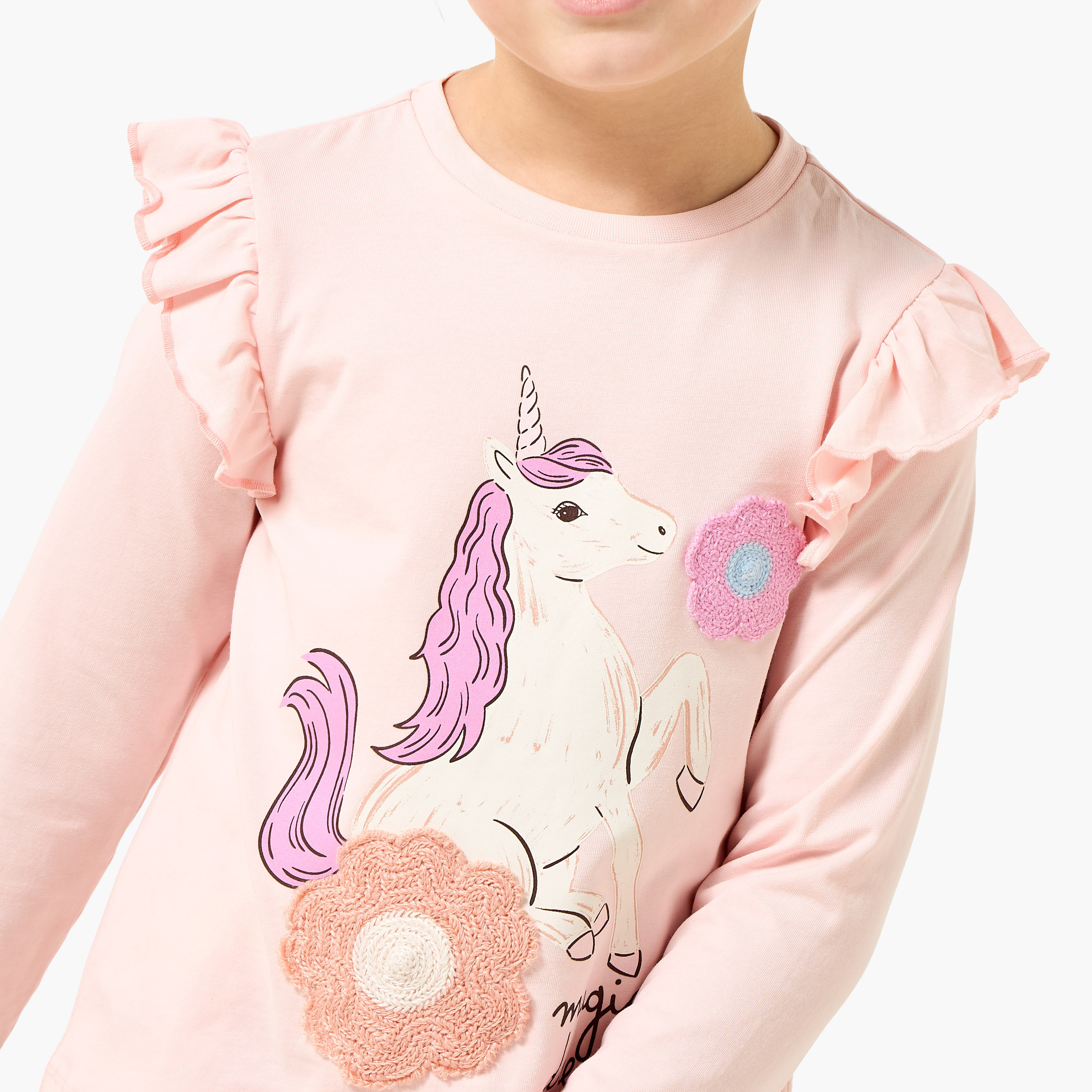 طقم بنطلون بيجاما وبلوزة قطن برقبة ضيقة وأكمام طويلة وطبعات من جونيورز-baby-girls-clothing-nightwear-pyjamasets-image-1