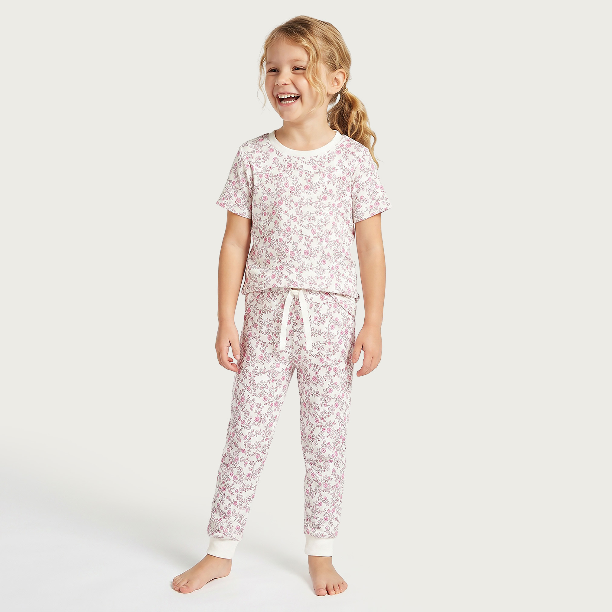 طقم بيجاما قطن بياقة مستديرة وأكمام قصيرة وطبعات من جونيورز-baby-girls-clothing-nightwear-pyjamasets-image-1
