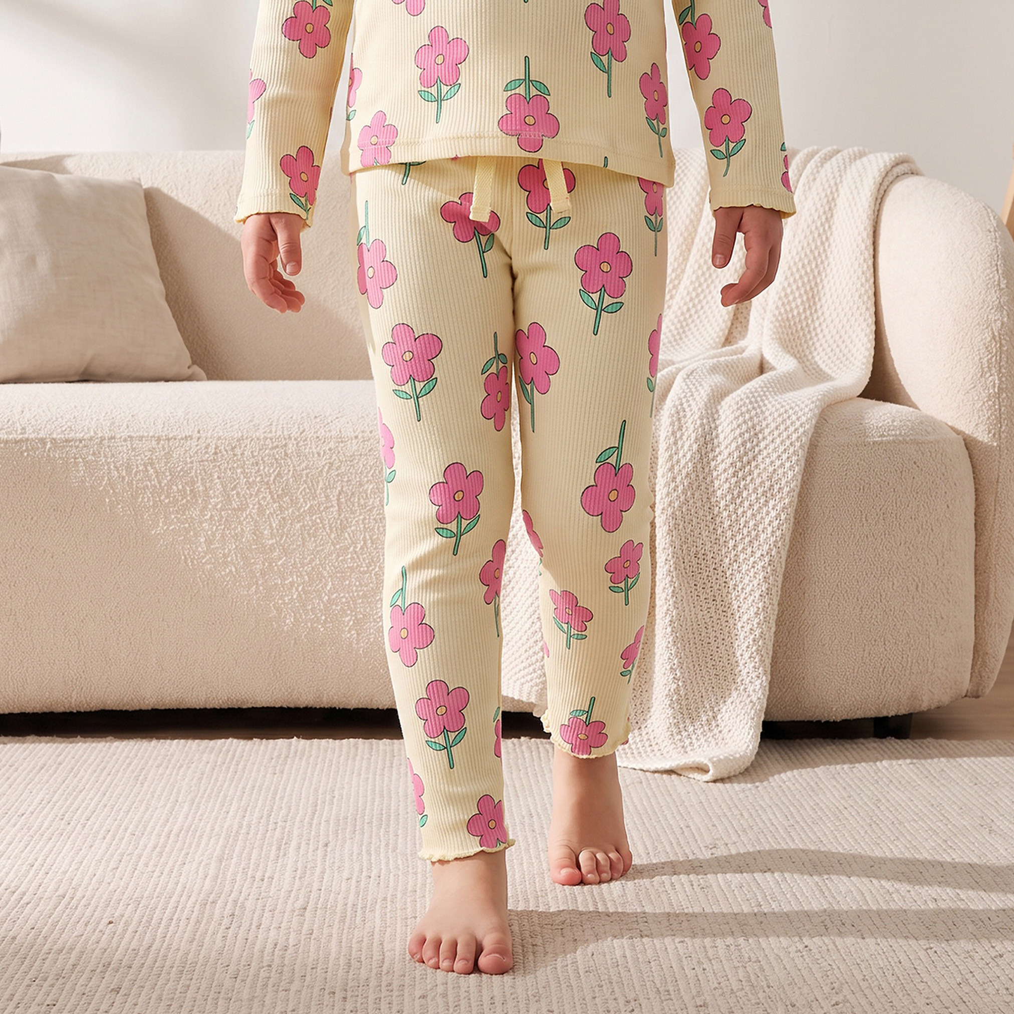 Juniors Cotton Crew Neck Long Sleeves Pyjama Set with Floral Print-girls-clothing-nightwear-image-4