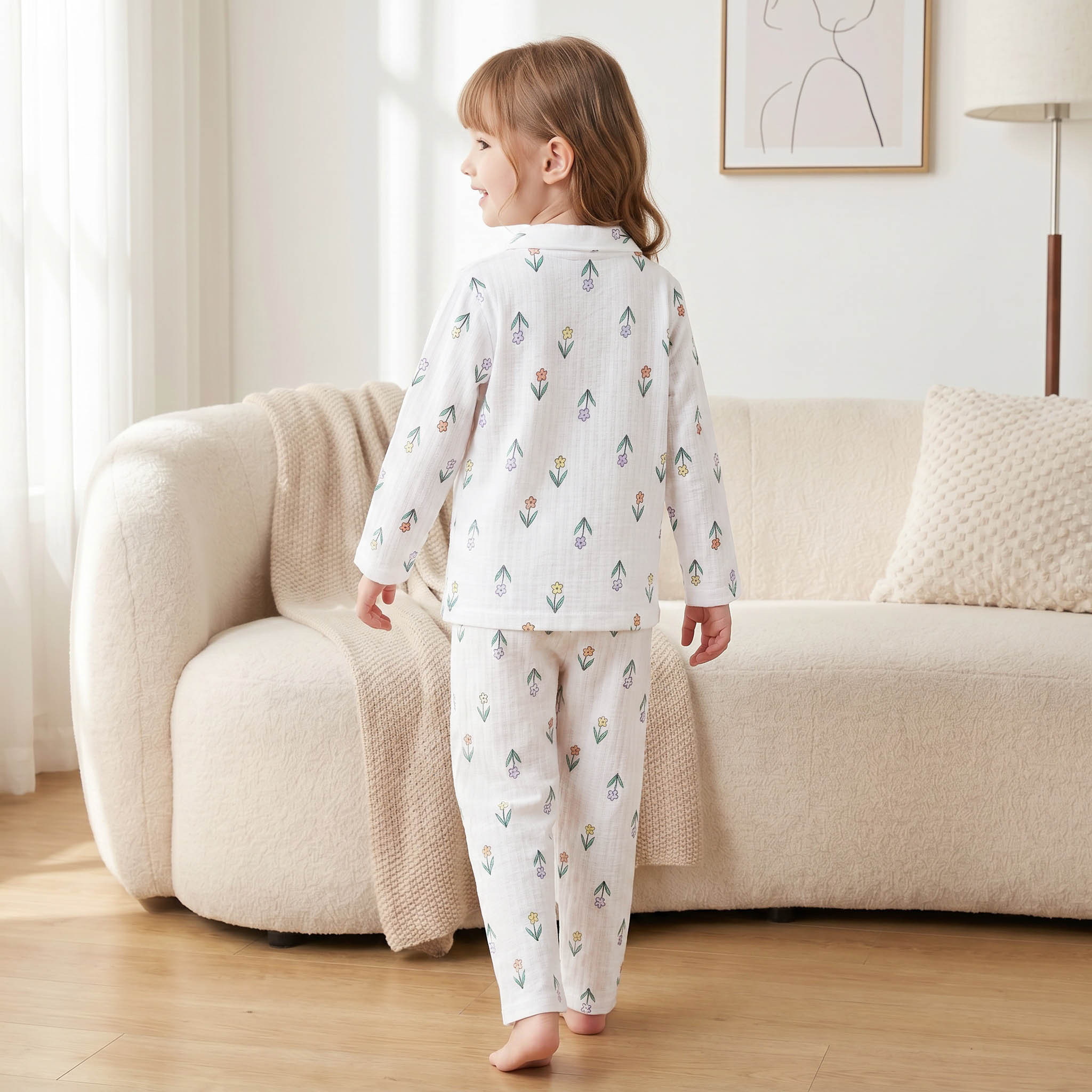 Juniors Cotton Notch Collar Long Sleeves Pyjama Set with Bunny Applique-girls-clothing-nightwear-image-4