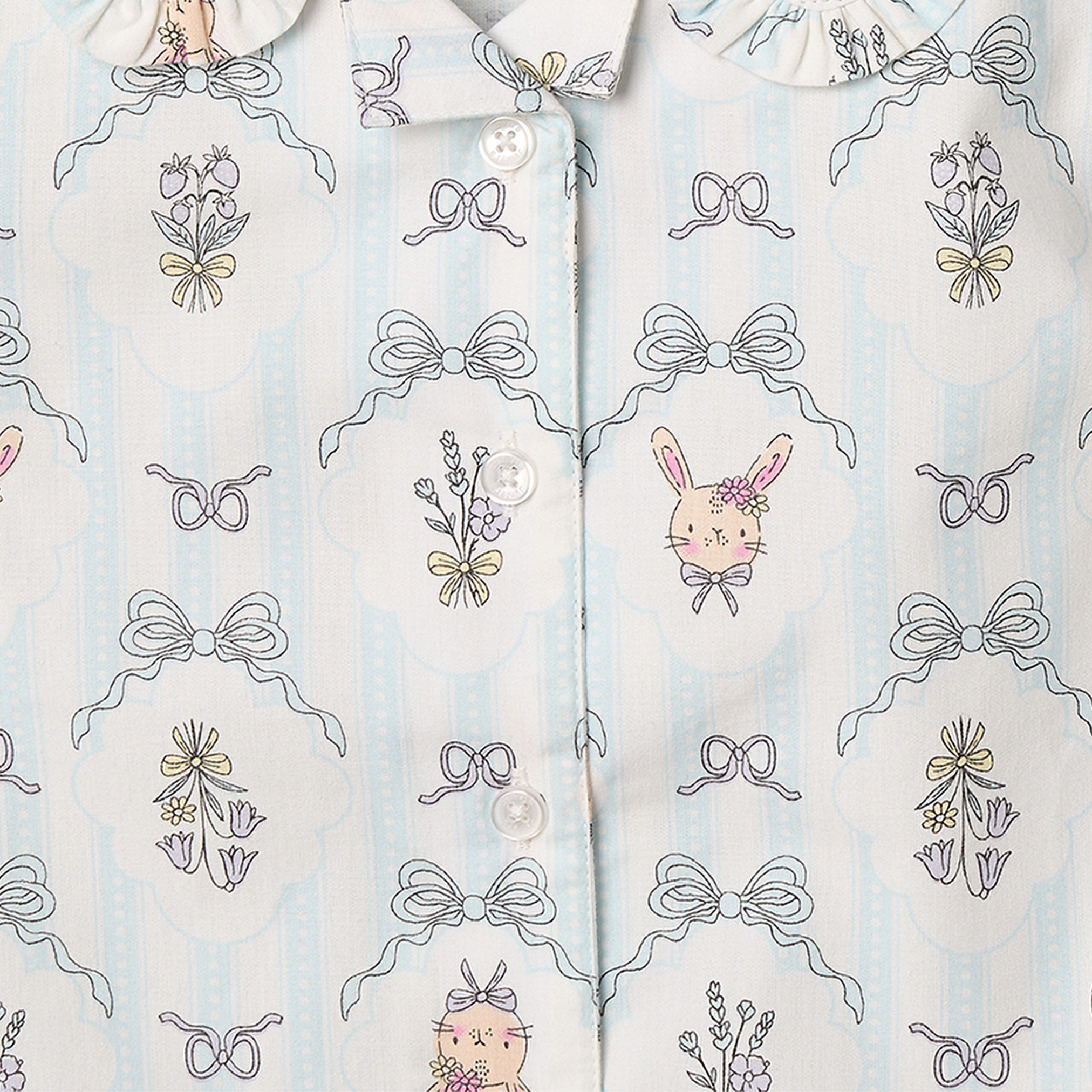 Juniors Cotton Collared Long Sleeves Pyjama Set with Bow Print-girls-clothing-nightwear-image-5
