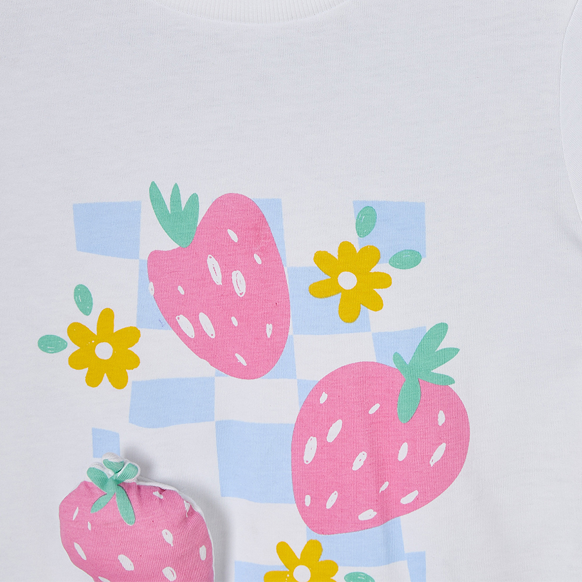 Juniors Cotton Crew Neck Short Sleeves Pyjama Set with Checked Design-girls-clothing-nightwear-image-5