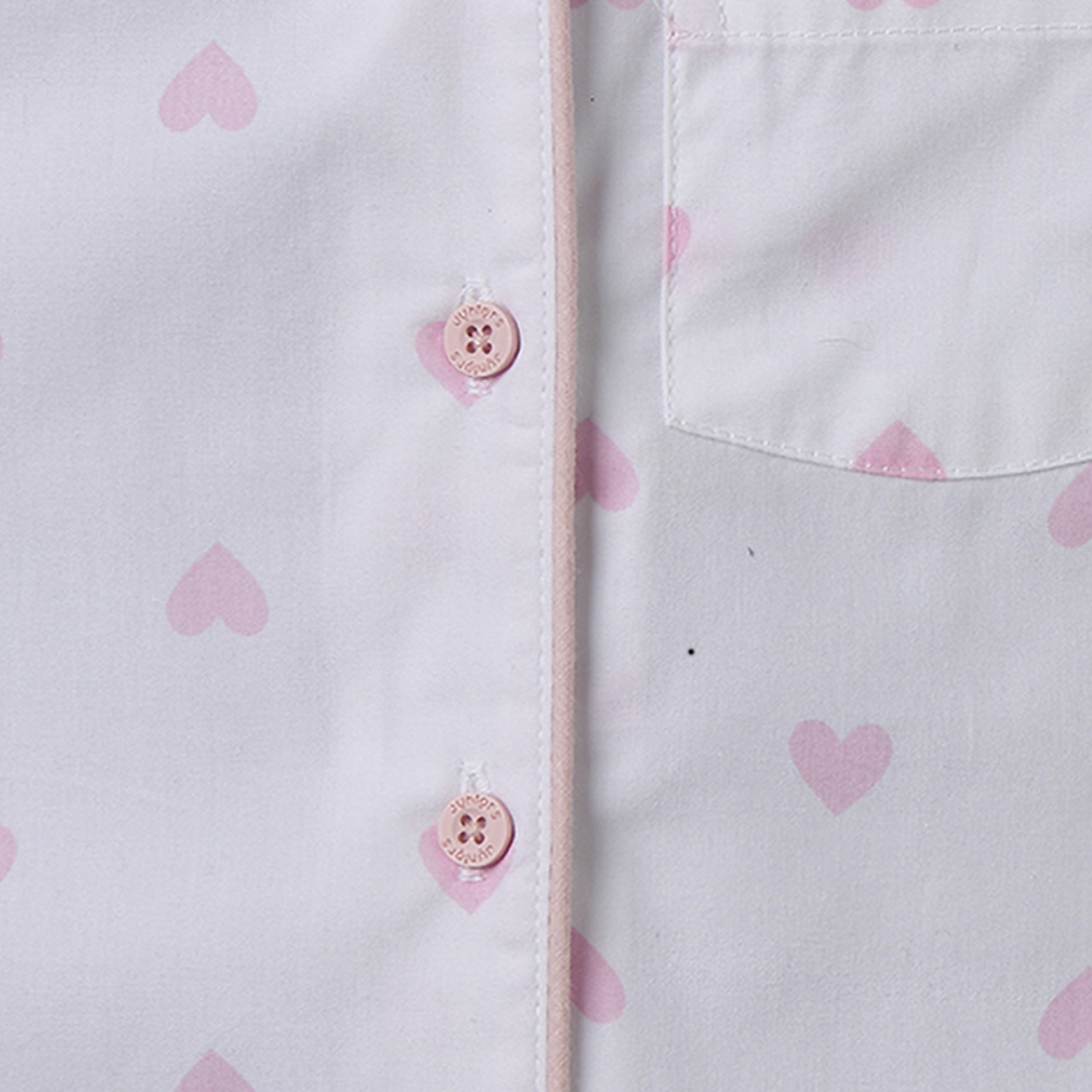 Juniors Cotton Collared Short Sleeves Pyjama Set with Heart Print-girls-clothing-nightwear-image-5