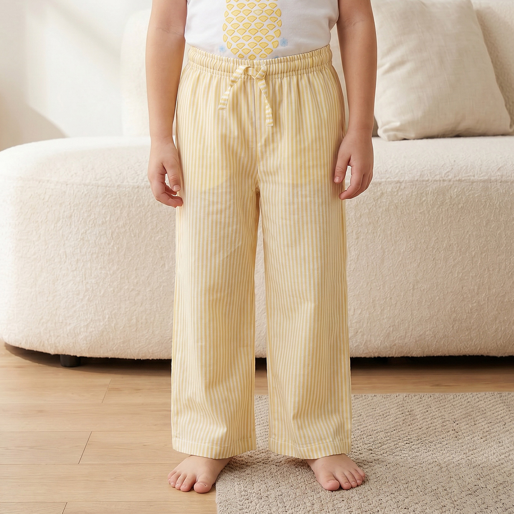 Juniors Cotton Crew Neck Short Sleeves Pyjama Set with Pineapple Print-girls-clothing-nightwear-image-3