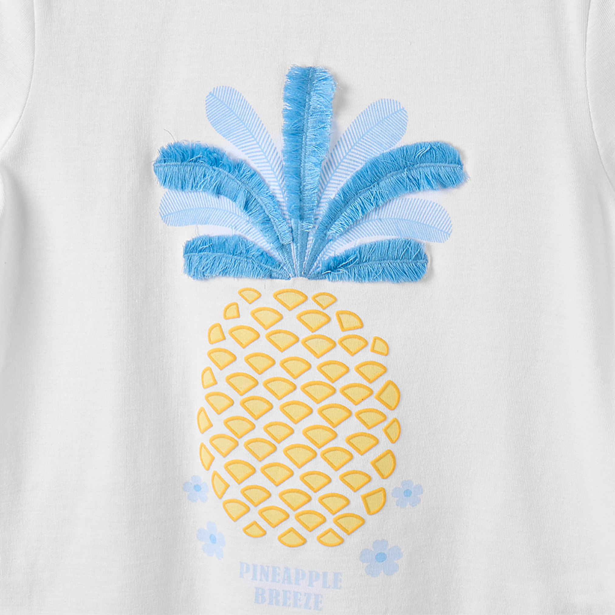 Juniors Cotton Crew Neck Short Sleeves Pyjama Set with Pineapple Print-girls-clothing-nightwear-image-5