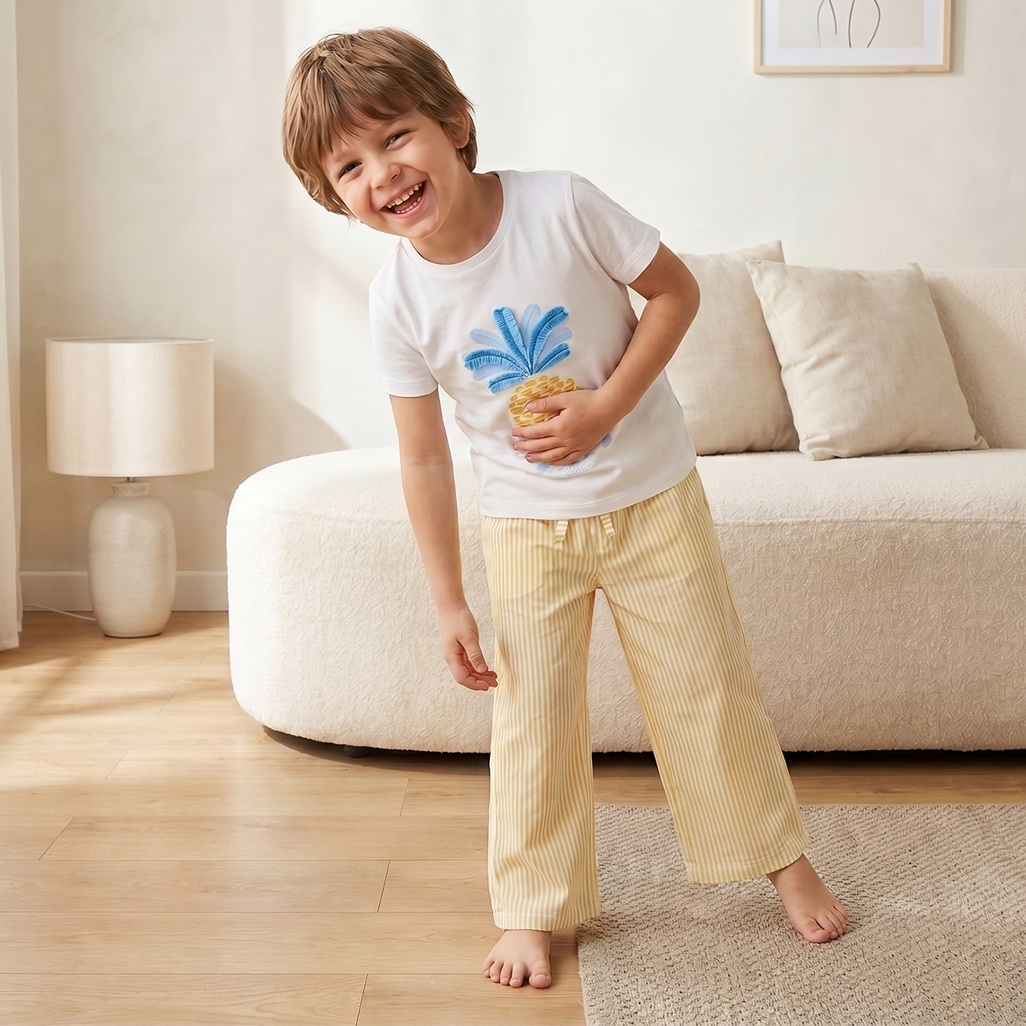 Juniors Cotton Crew Neck Short Sleeves Pyjama Set with Pineapple Print-girls-clothing-nightwear-image-7