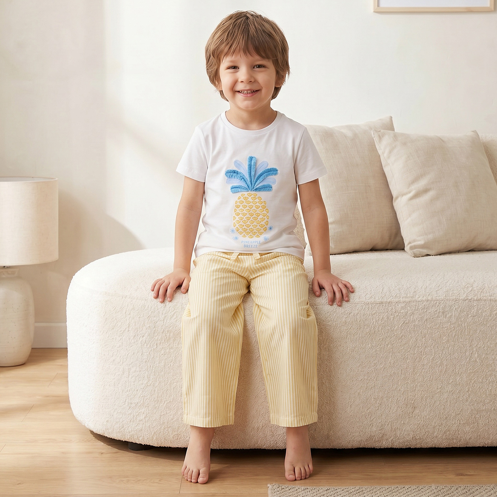 Juniors Cotton Crew Neck Short Sleeves Pyjama Set with Pineapple Print-girls-clothing-nightwear-image-8