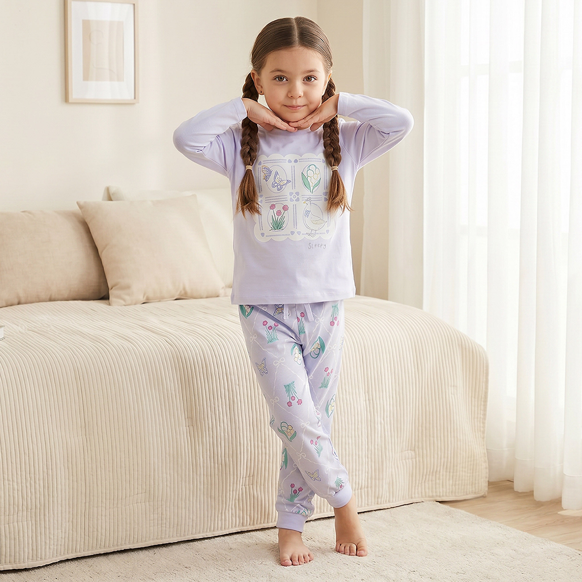 Juniors Cotton Crew Neck Long Sleeves Pyjama Set with Graphic Print-girls-clothing-nightwear-image-1