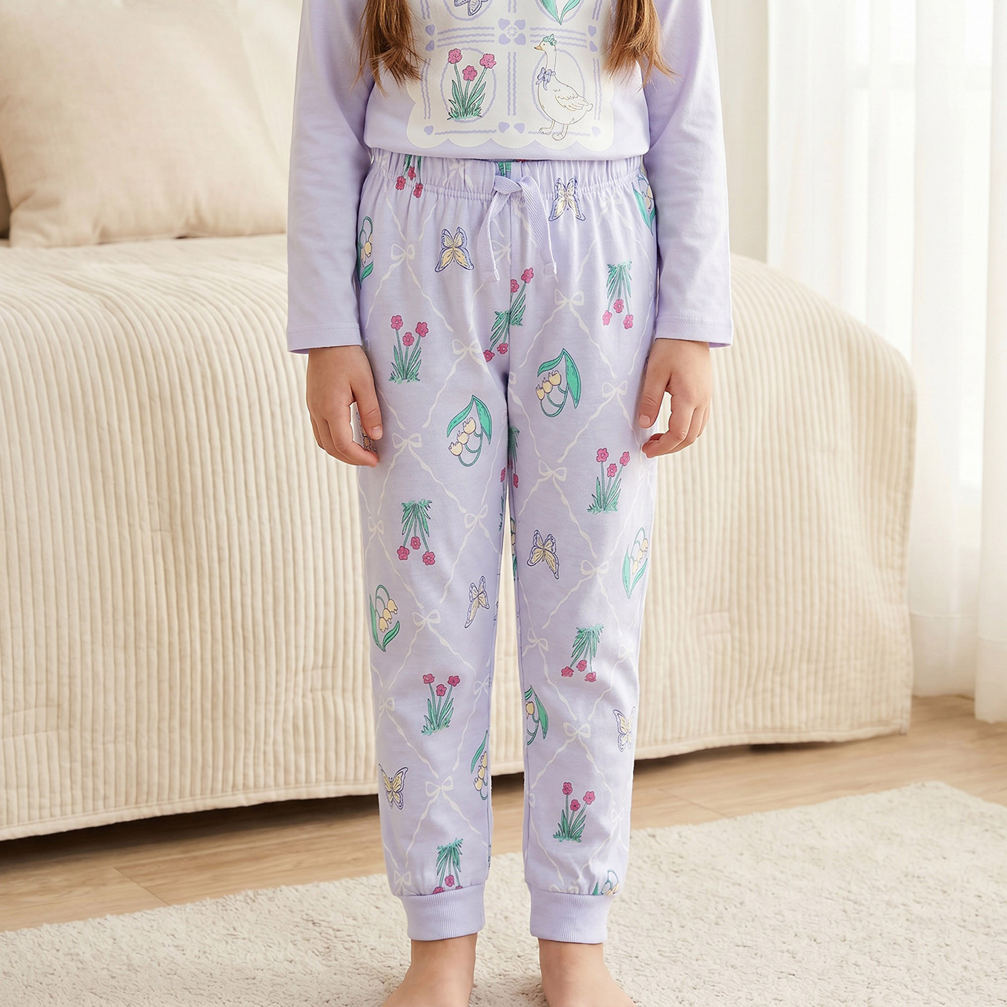 Juniors Cotton Crew Neck Long Sleeves Pyjama Set with Graphic Print-girls-clothing-nightwear-image-3