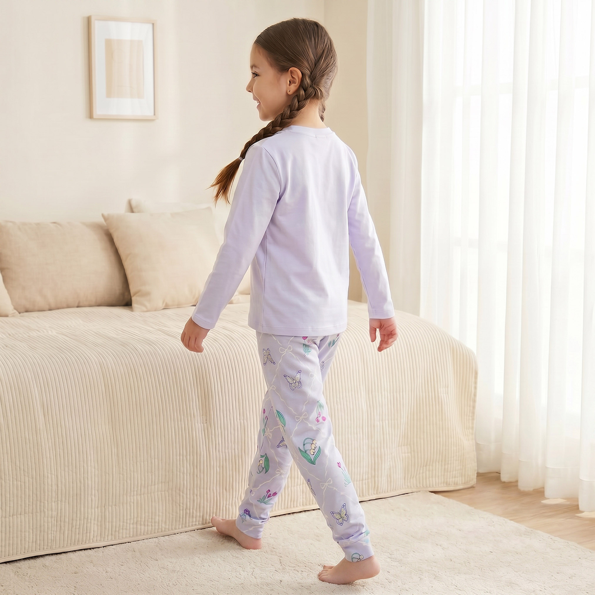 Juniors Cotton Crew Neck Long Sleeves Pyjama Set with Graphic Print-girls-clothing-nightwear-image-4