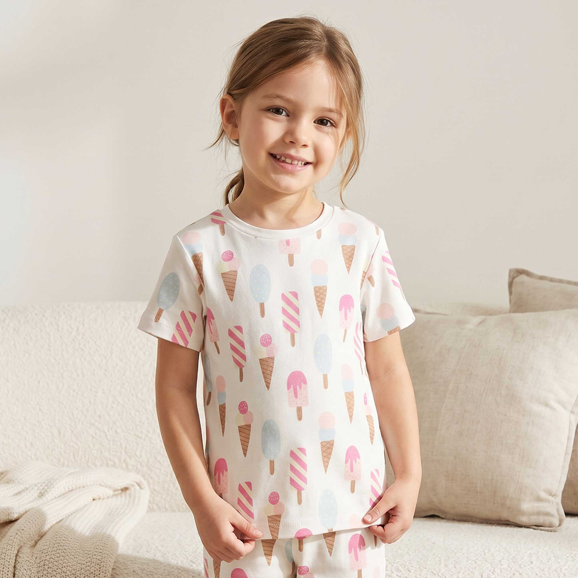 طقم بيجاما قطن بطبعات آيس كريم وياقة ضيقة وأكمام قصيرة من جونيورز-girls-clothing-nightwear-image-2