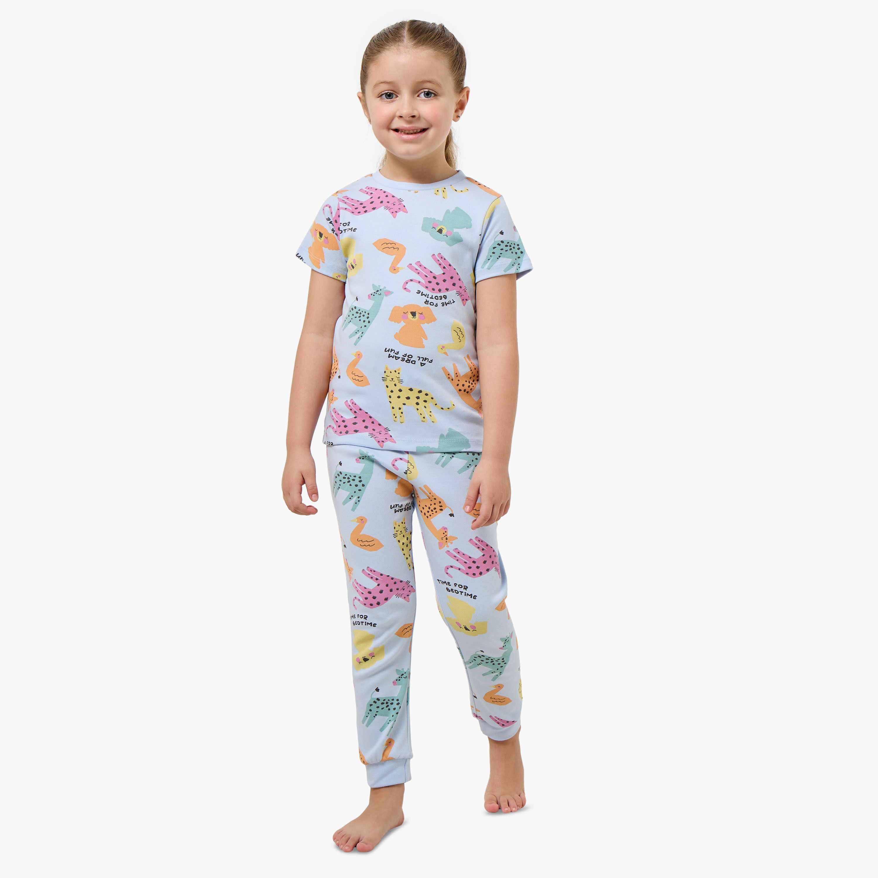 طقم بيجاما قطن برقبة ضيقة وأكمام قصيرة وطبعات من جونيورز-baby-girls-clothing-nightwear-pyjamasets-image-6