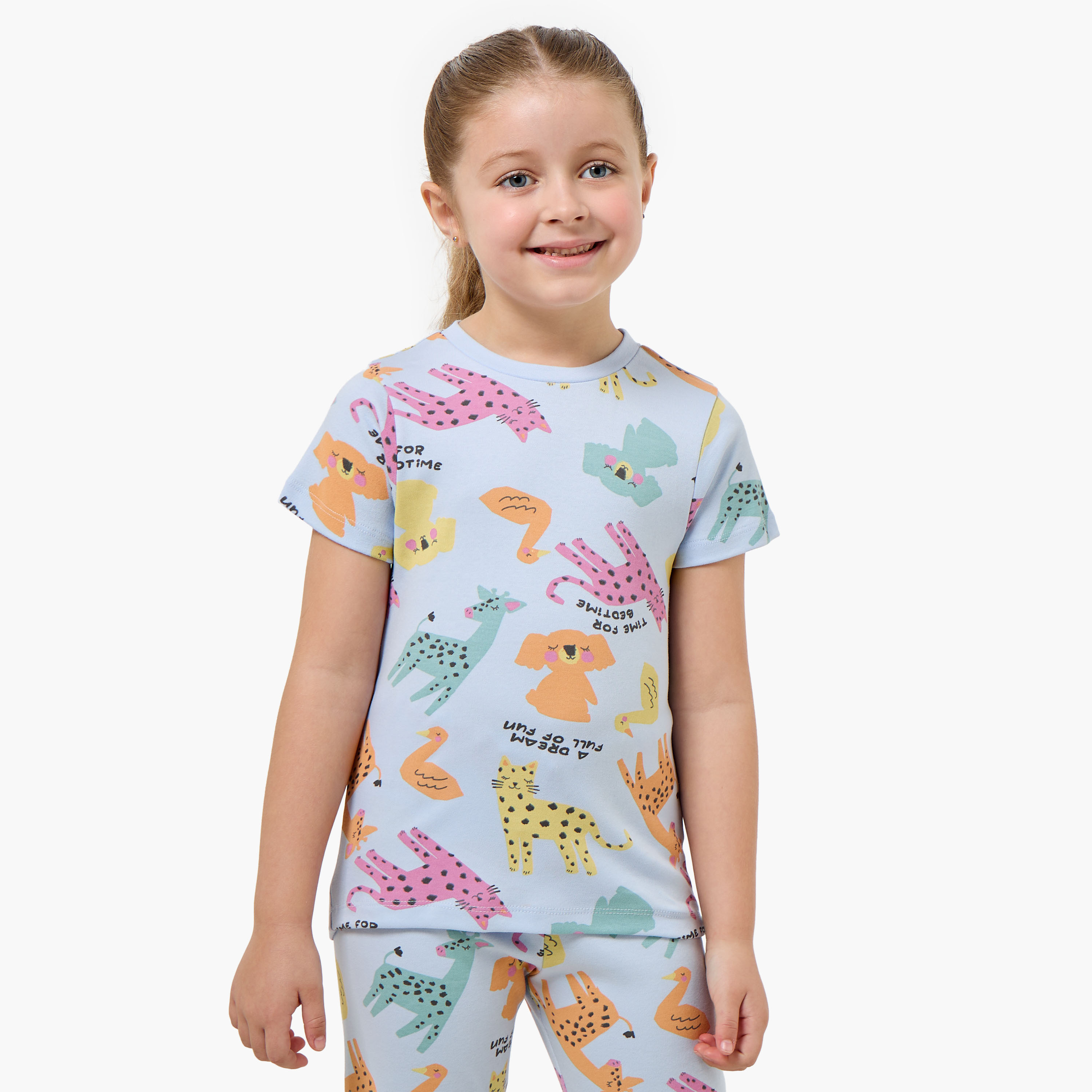 طقم بيجاما قطن برقبة ضيقة وأكمام قصيرة وطبعات من جونيورز-baby-girls-clothing-nightwear-pyjamasets-image-5