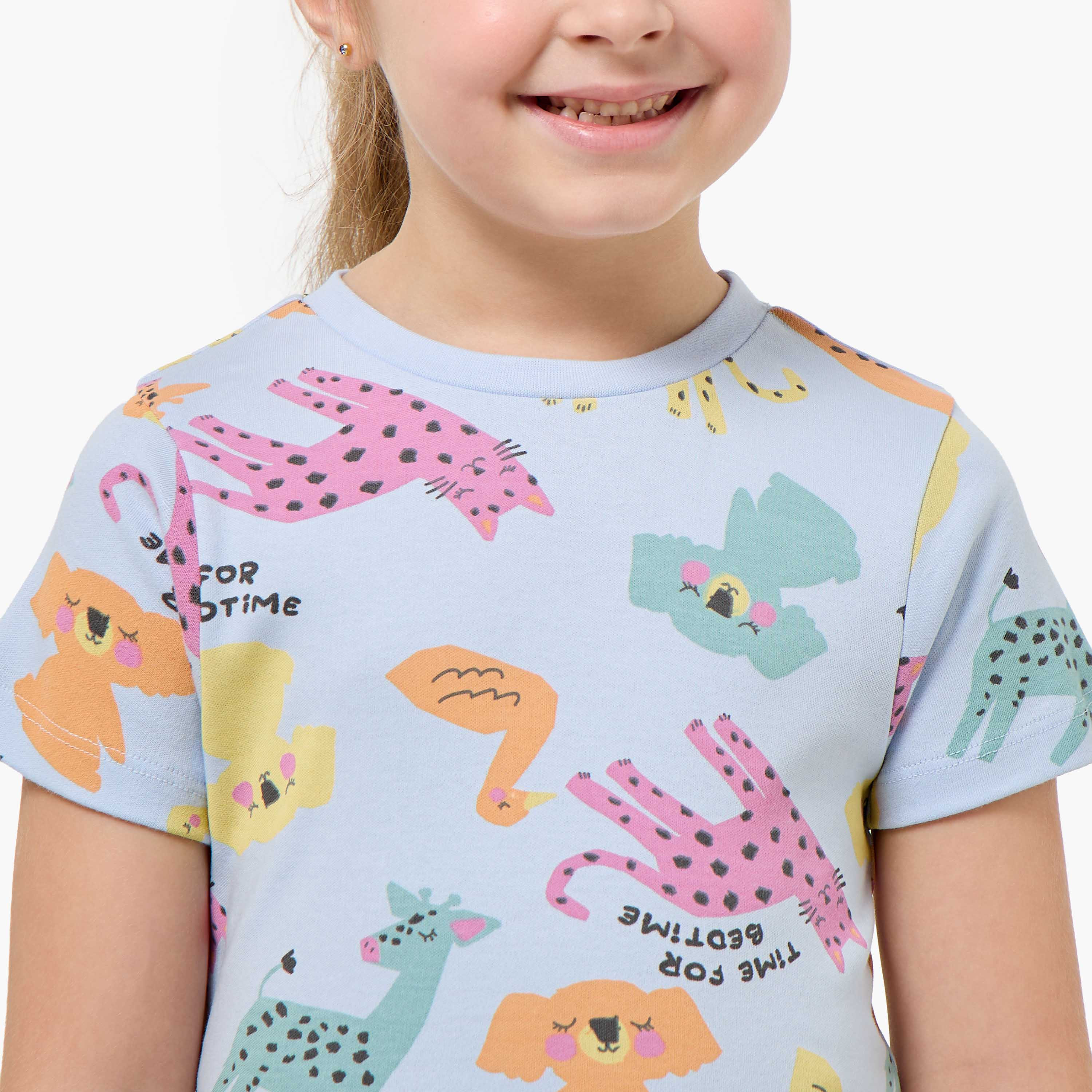 طقم بيجاما قطن برقبة ضيقة وأكمام قصيرة وطبعات من جونيورز-baby-girls-clothing-nightwear-pyjamasets-image-2