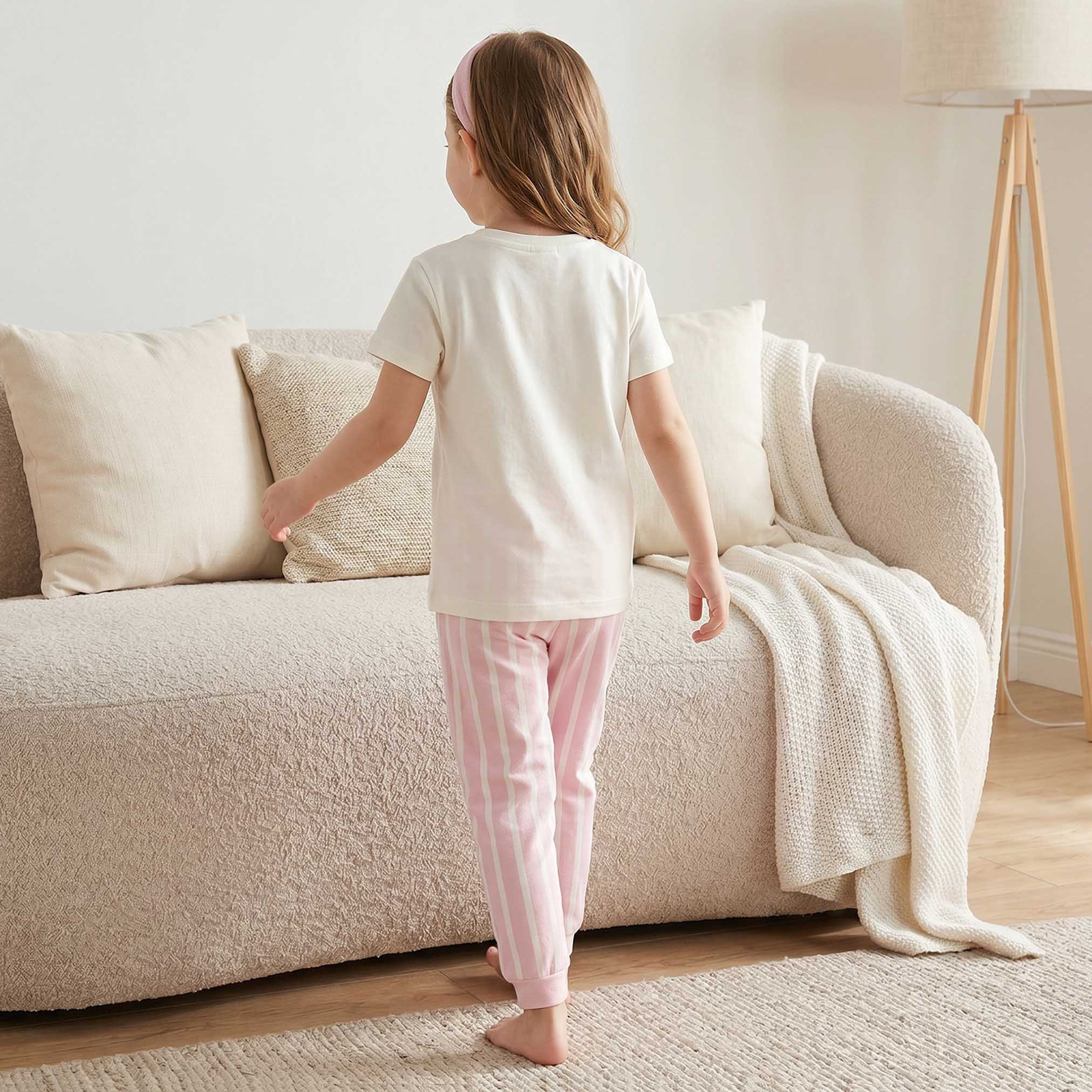 Juniors Cotton Crew Neck Short Sleeves Pyjama Set with Cat Print-girls-clothing-nightwear-image-4