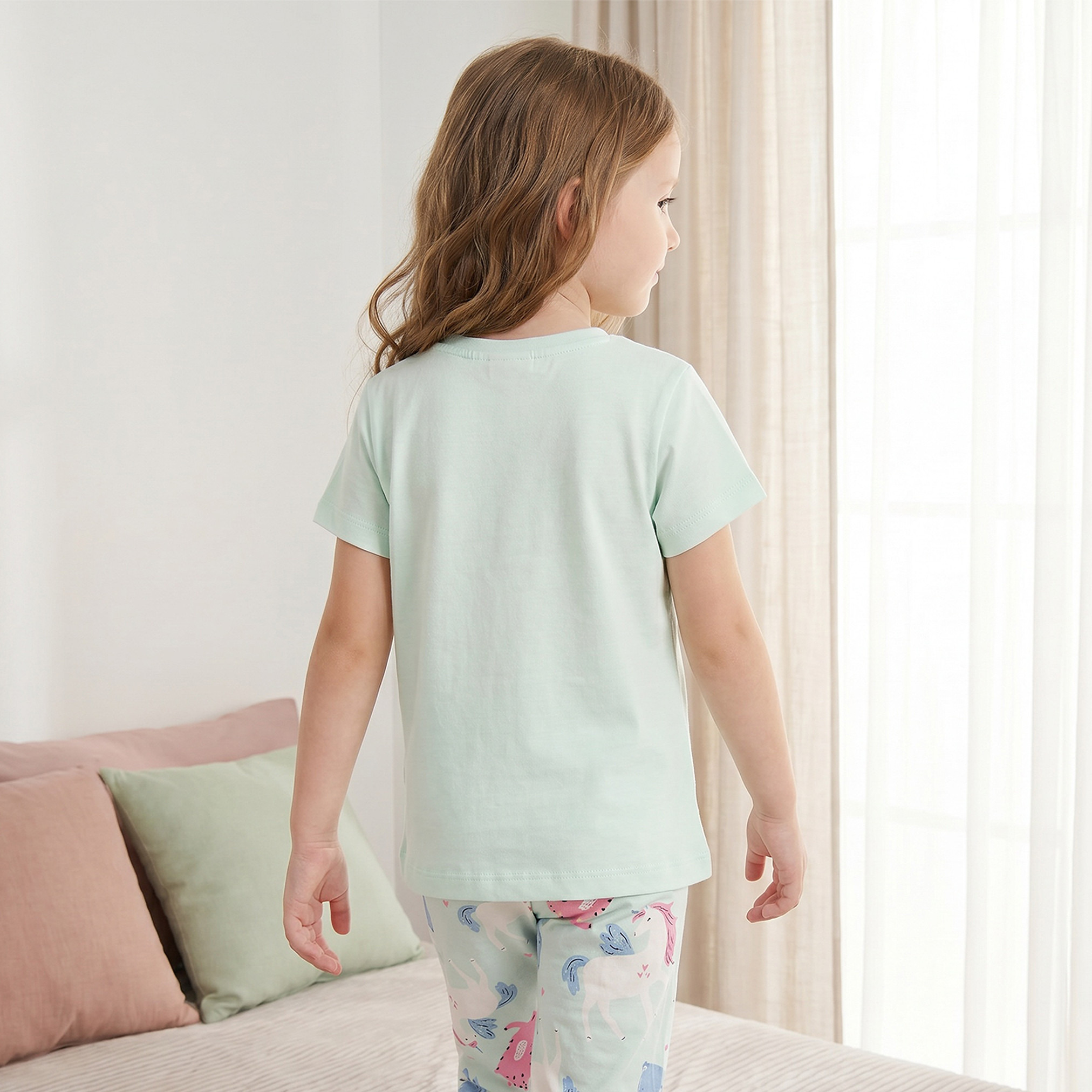 Juniors Cotton Crew Neck Short Sleeves Pyjama Set with Cat Print-girls-clothing-nightwear-image-4