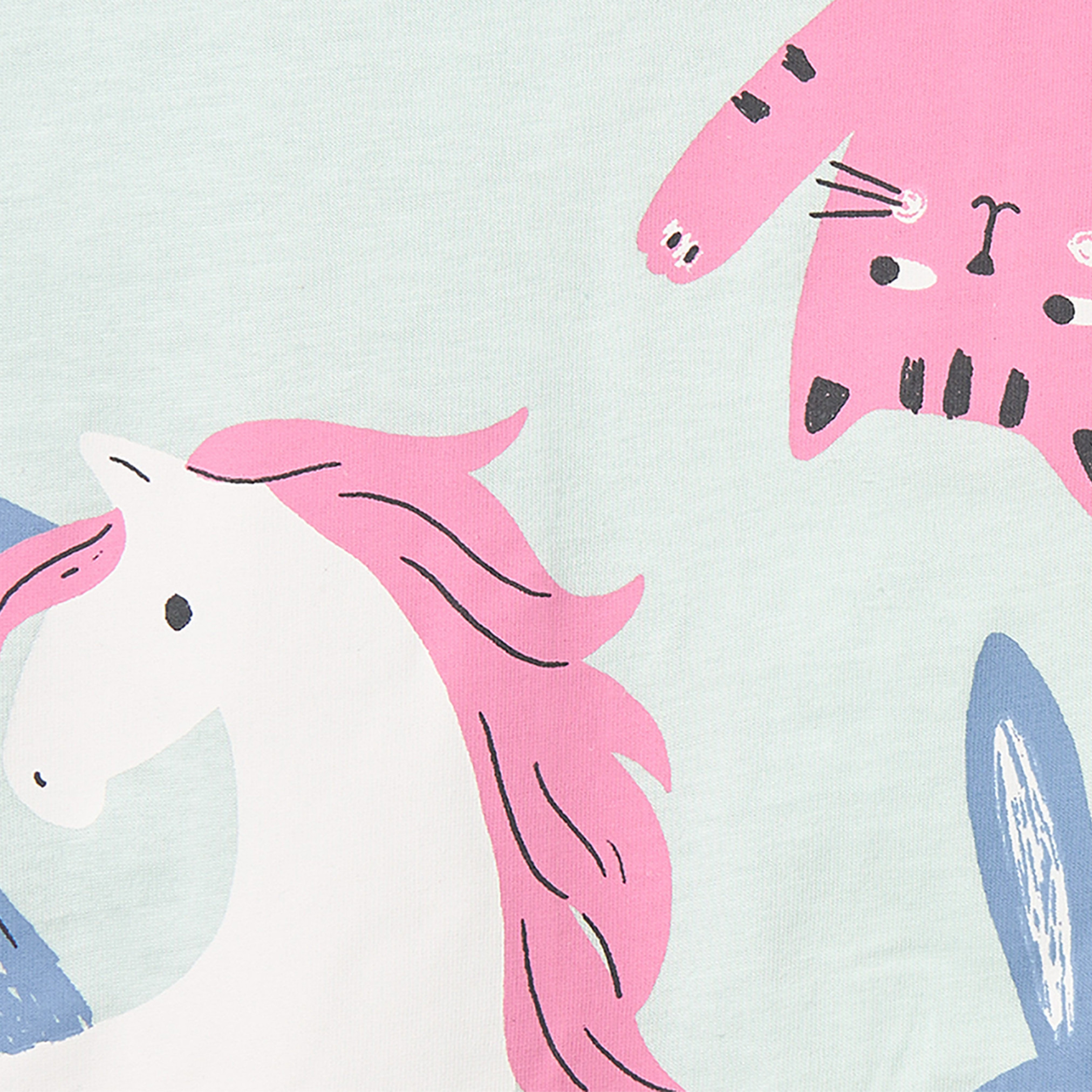Juniors Cotton Crew Neck Short Sleeves Pyjama Set with Cat Print-girls-clothing-nightwear-image-5