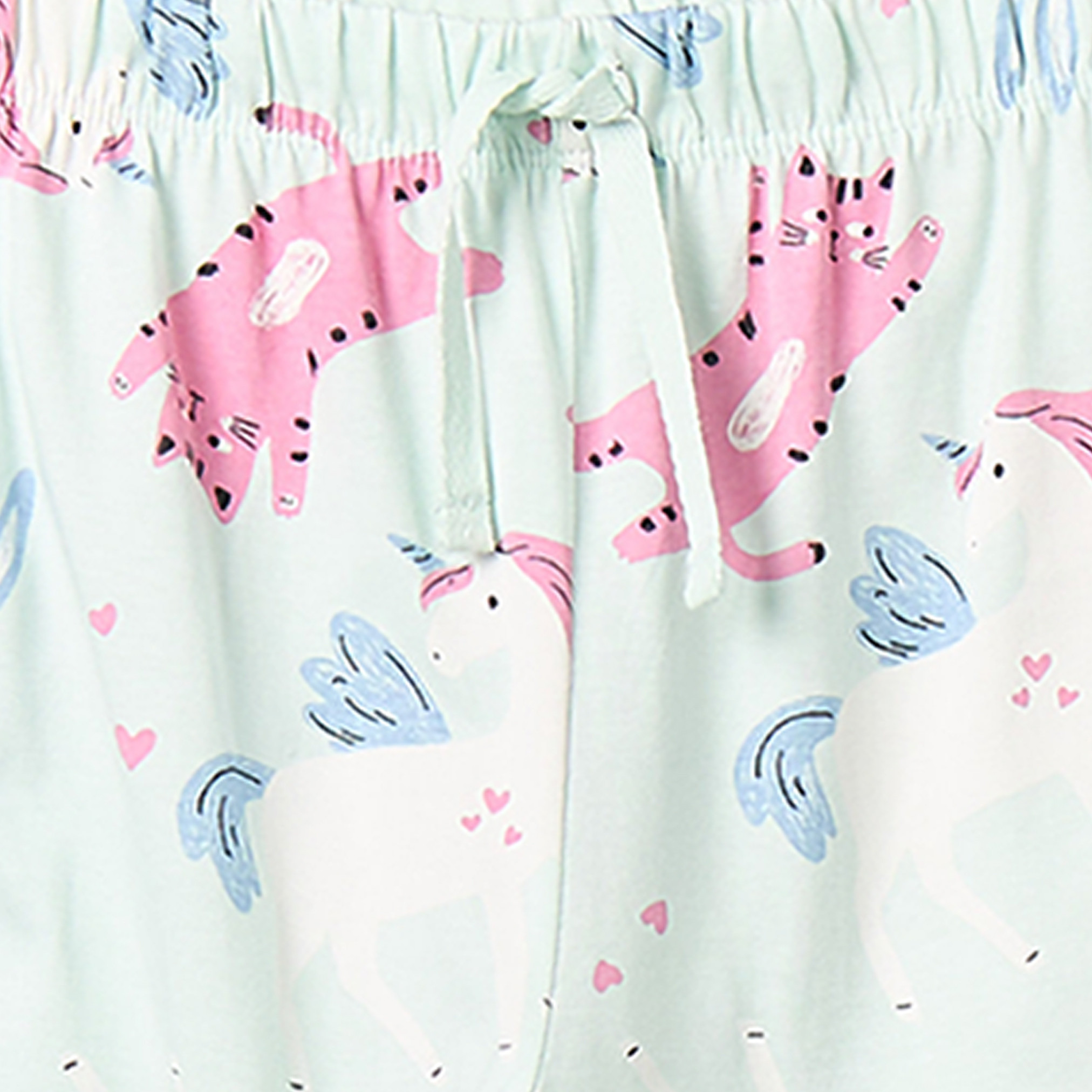 Juniors Cotton Crew Neck Short Sleeves Pyjama Set with Cat Print-girls-clothing-nightwear-image-6