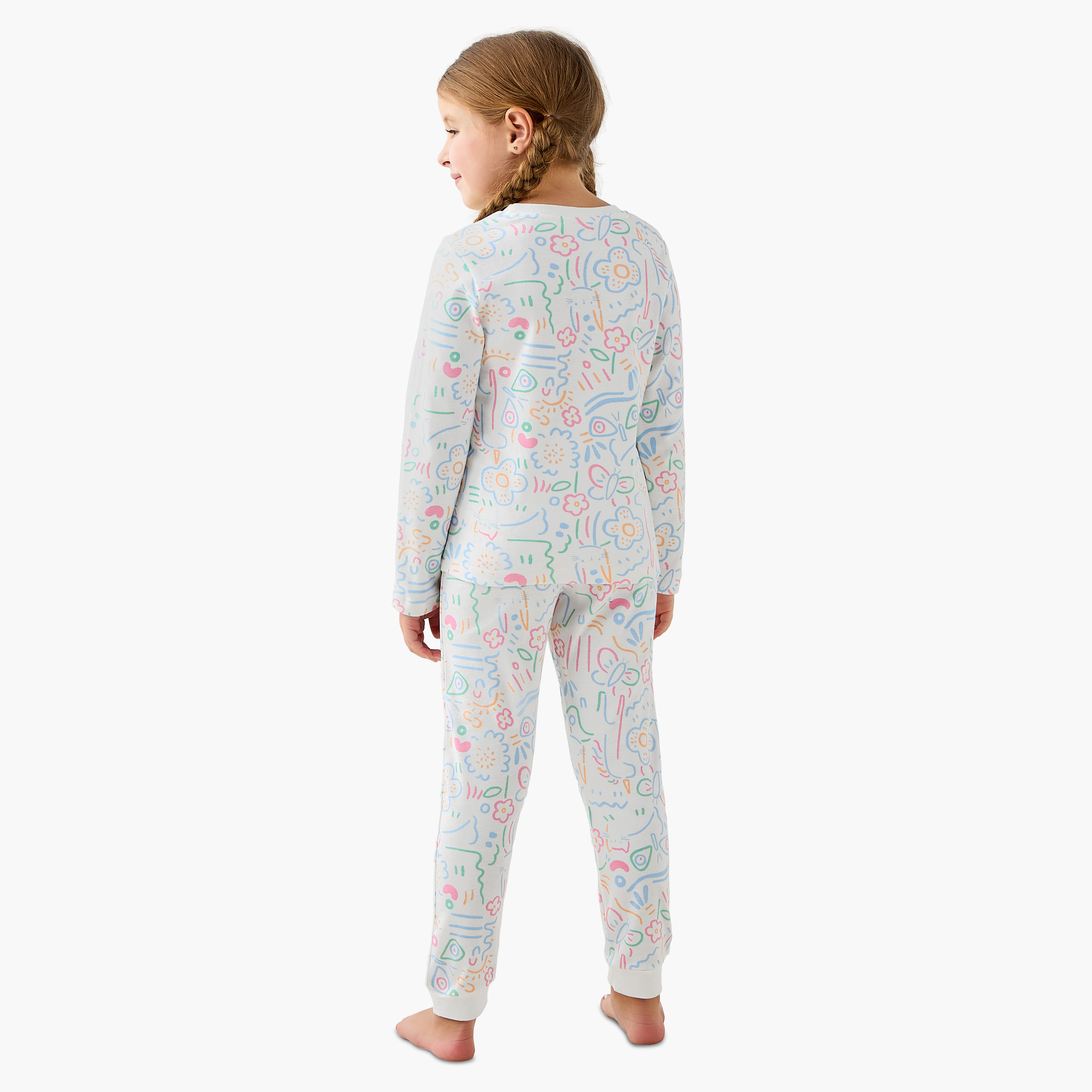 Juniors Cotton Crew Neck Long Sleeves Pyjama Set with Print-baby-girls-clothing-nightwear-pyjamasets-image-4
