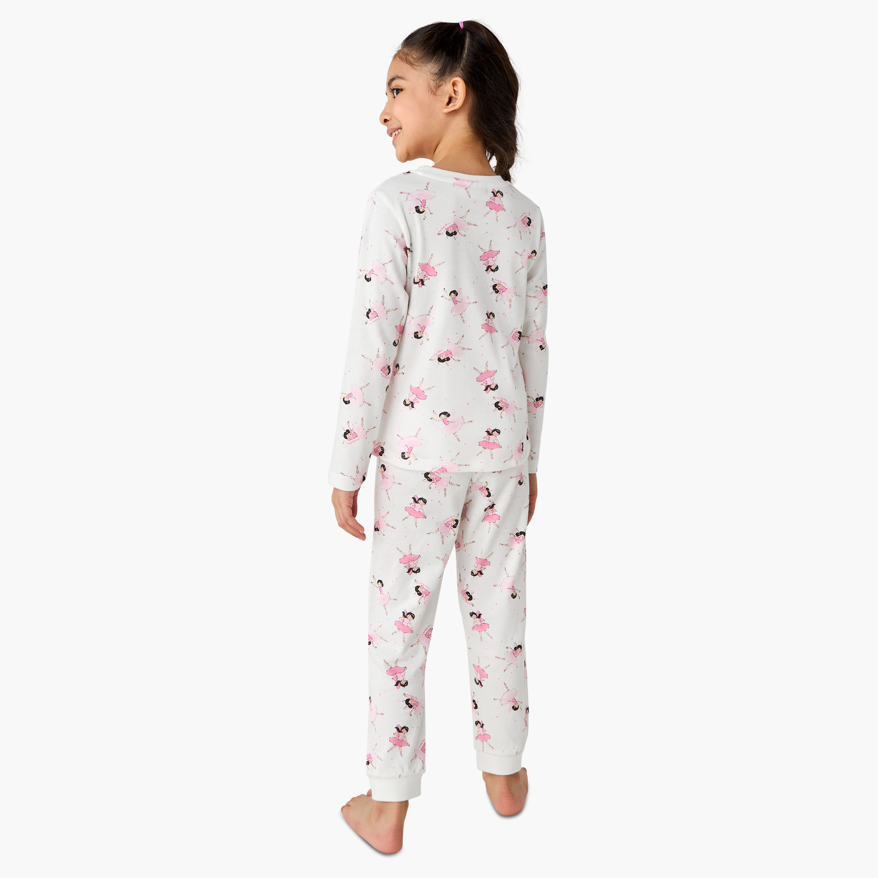 Juniors Cotton Crew Neck Long Sleeve Pyjama Set with Ballerina Print-baby-girls-clothing-nightwear-pyjamasets-image-4