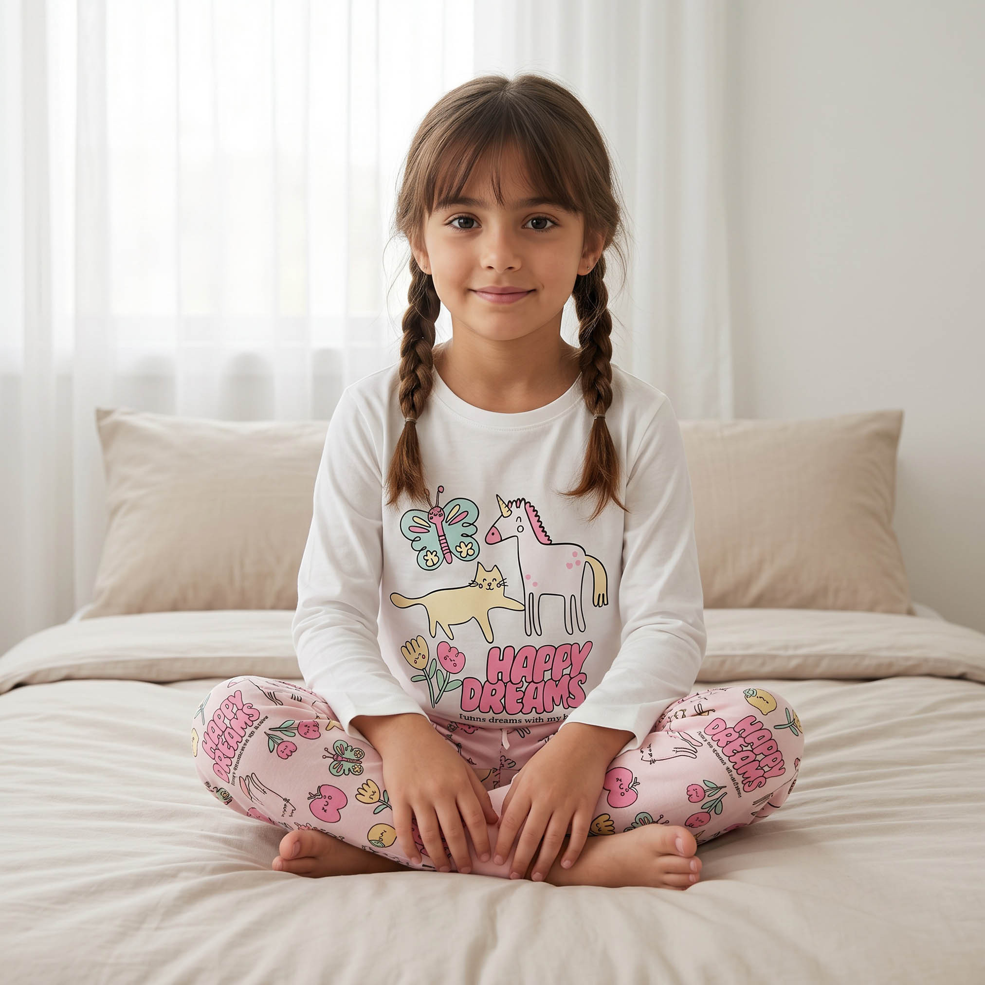 طقم بيجاما قطن بأكمام طويلة بياقة مستديرة بطبعات من جونيورز-baby-girls-clothing-nightwear-pyjamasets-image-6
