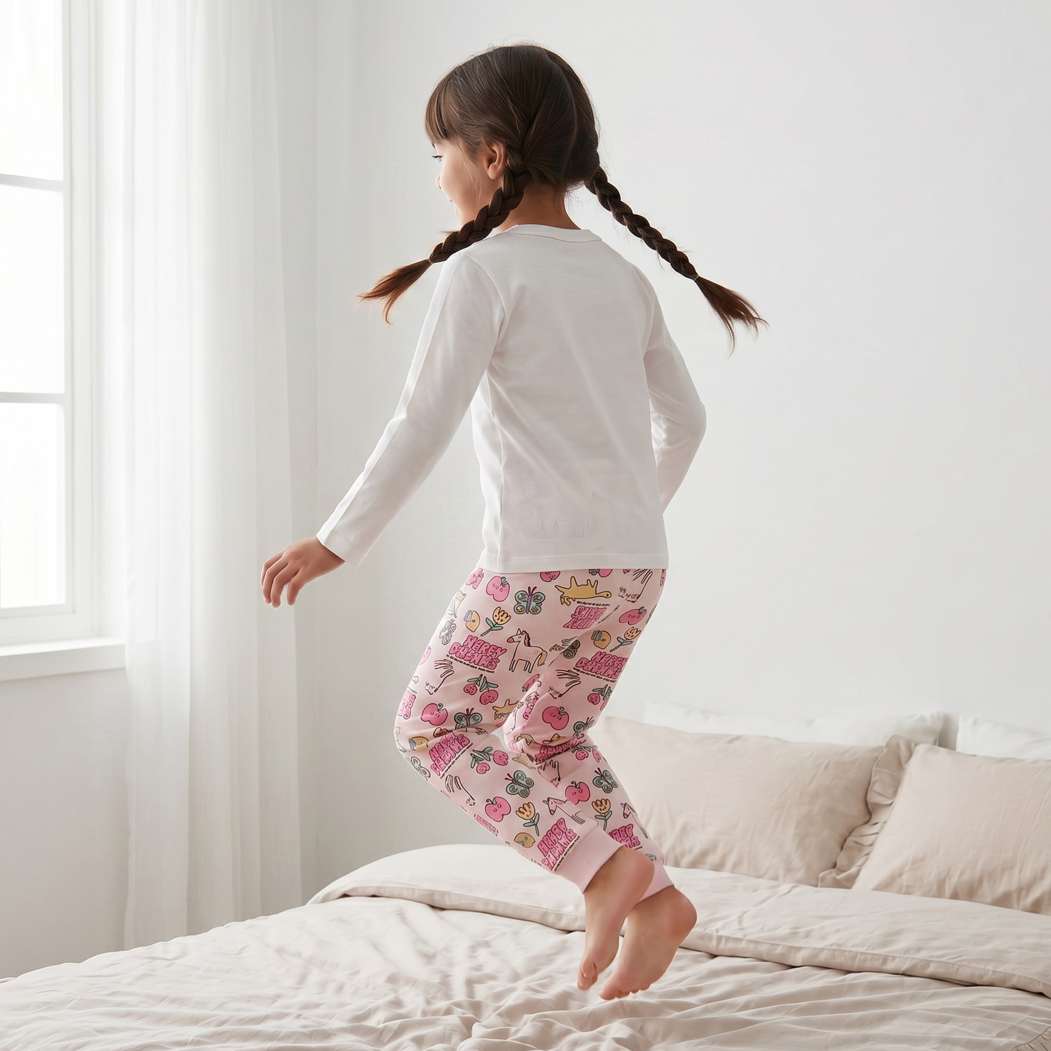 طقم بيجاما قطن بأكمام طويلة بياقة مستديرة بطبعات من جونيورز-baby-girls-clothing-nightwear-pyjamasets-image-5