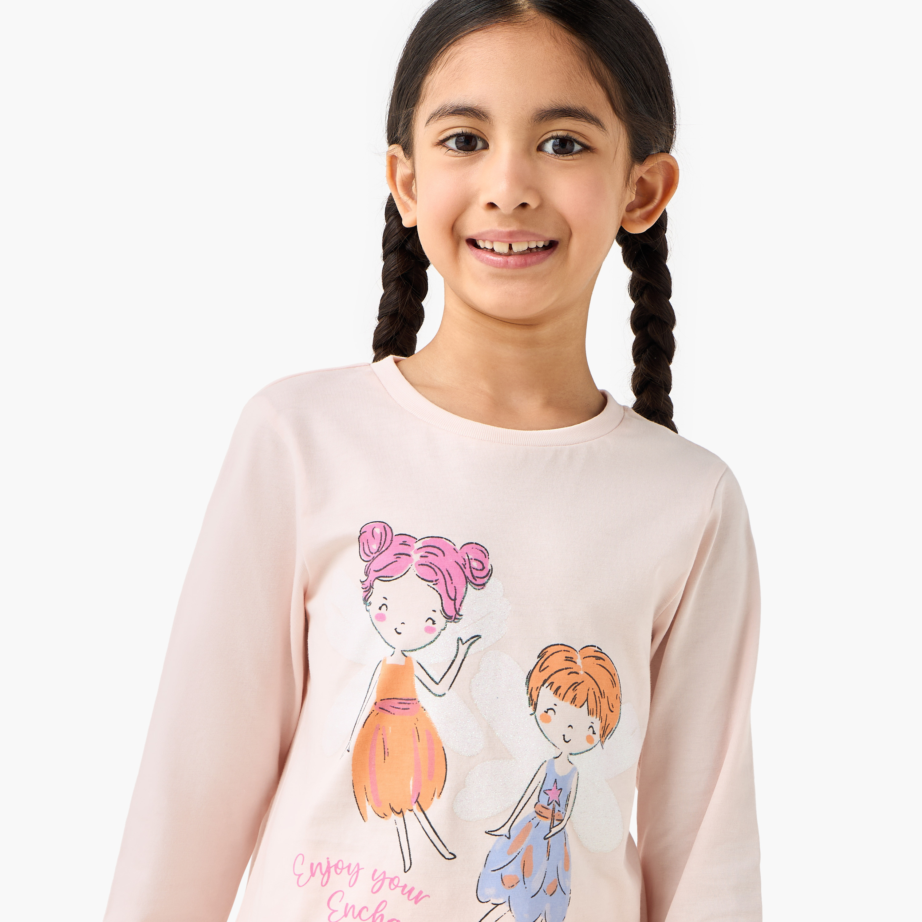 Juniors Cotton Round Neck Long Sleeves Pyjama Set with Fairy Print-baby-girls-clothing-nightwear-pyjamasets-image-5