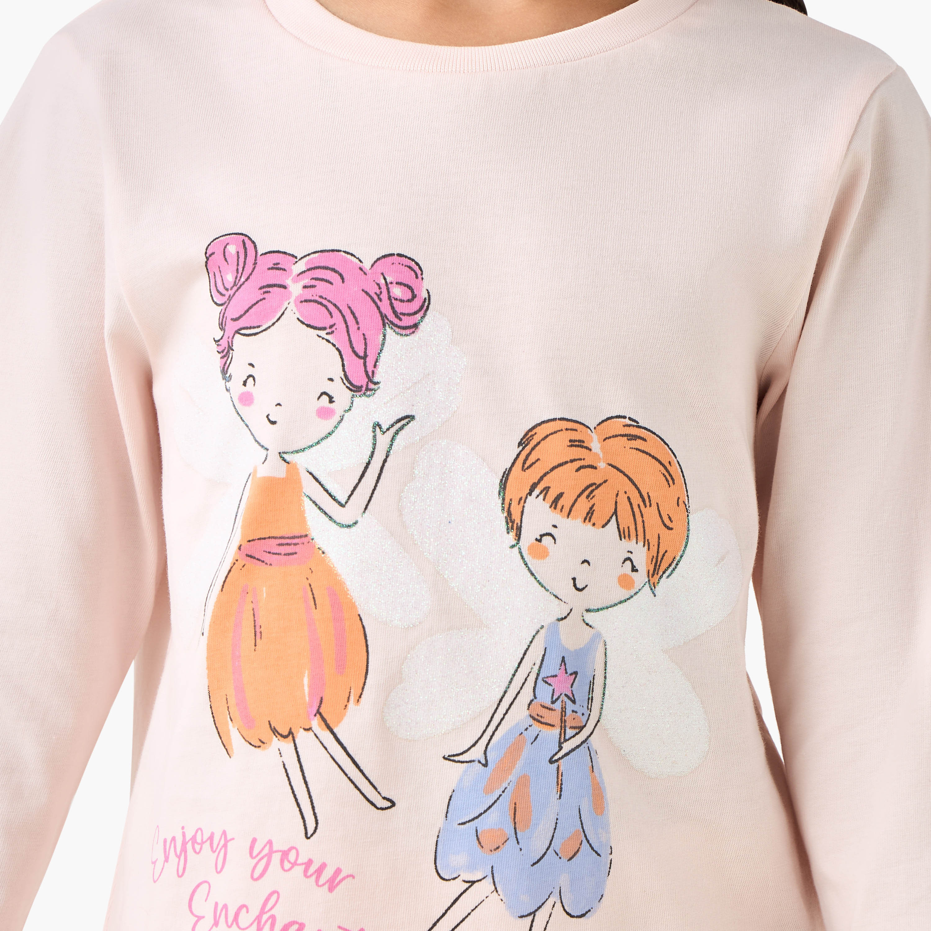 Juniors Cotton Round Neck Long Sleeves Pyjama Set with Fairy Print-baby-girls-clothing-nightwear-pyjamasets-image-6