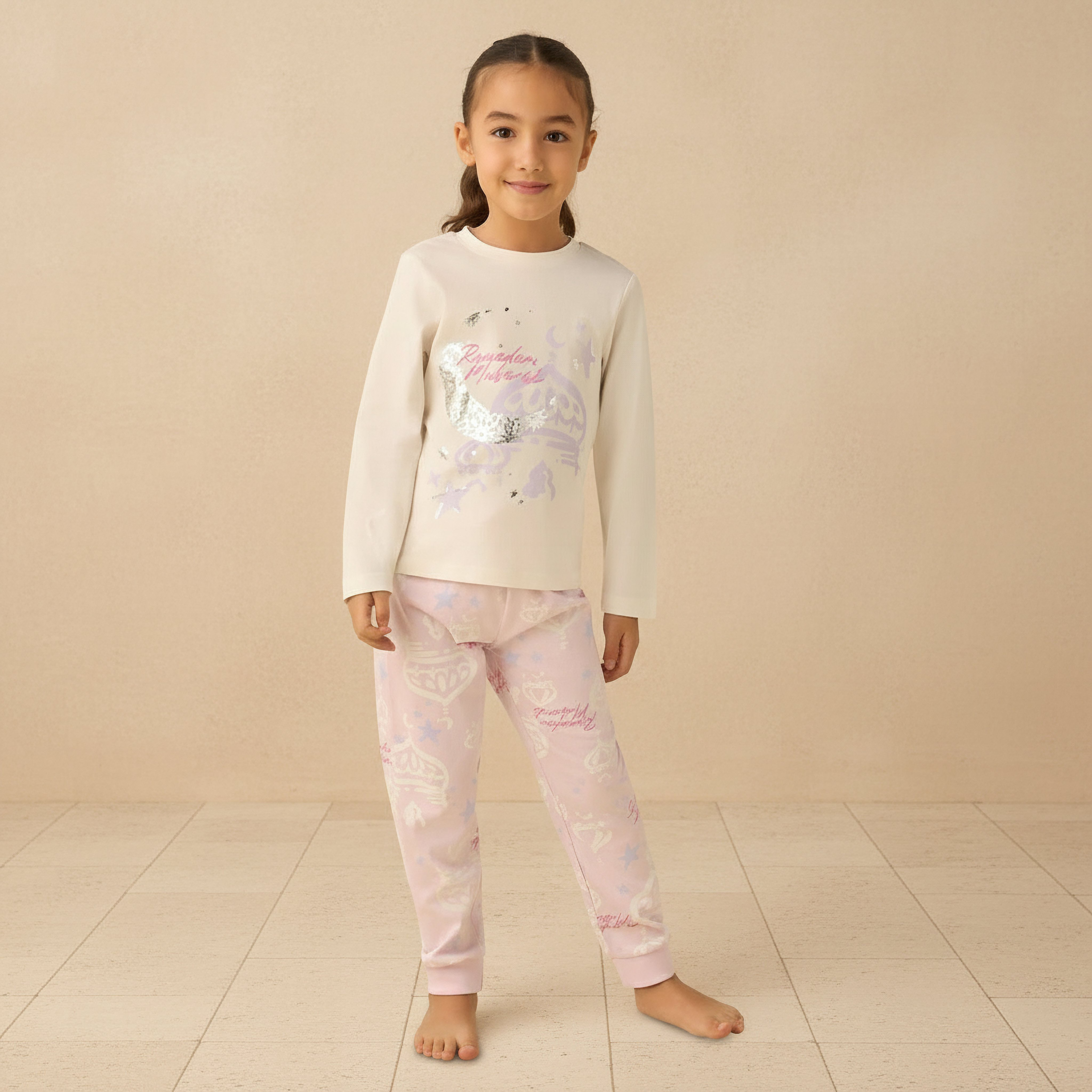 طقم بيجاما قطن بياقة ضيقة وأكمام طويلة وطبعات من جونيورز-baby-girls-clothing-nightwear-pyjamasets-image-6