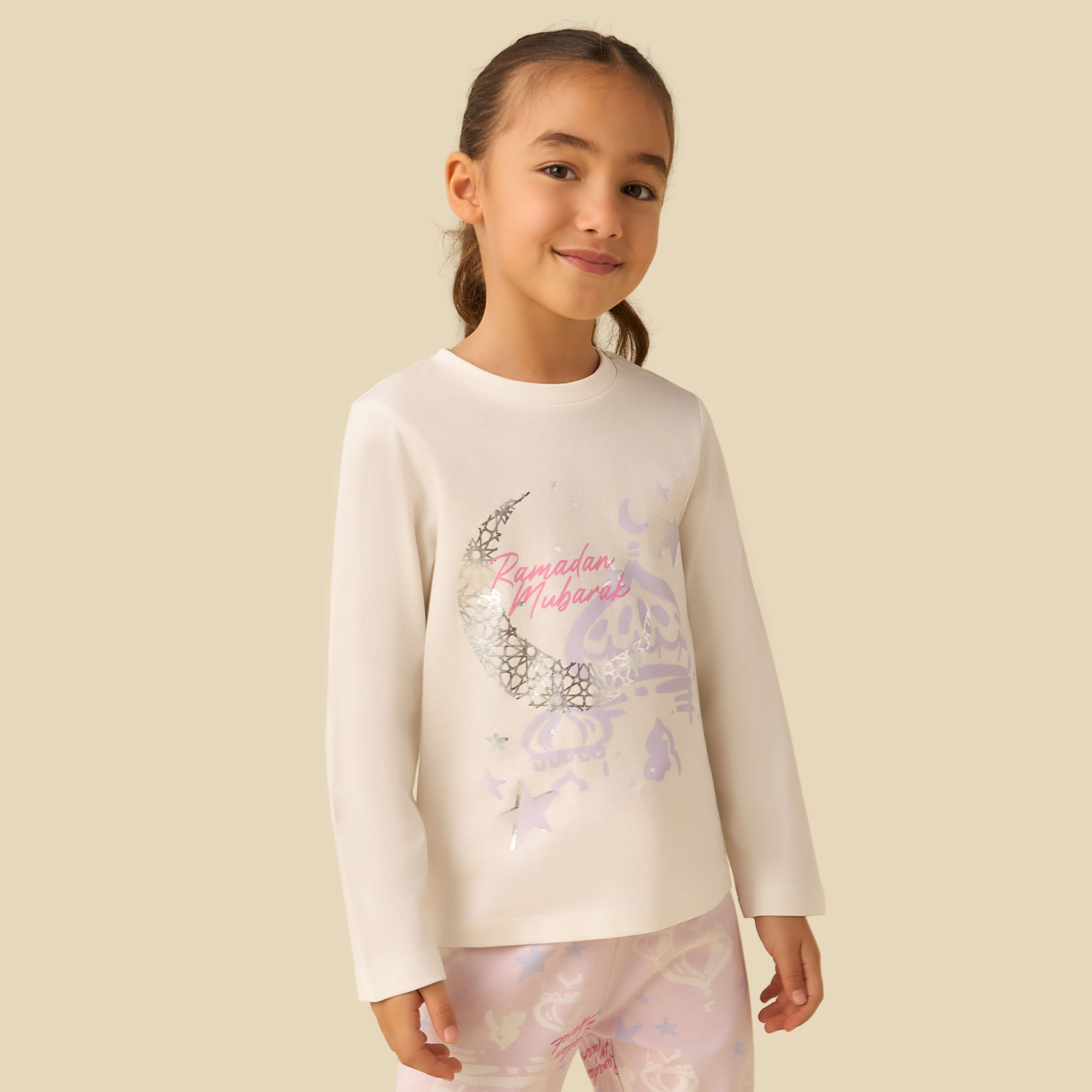 طقم بيجاما قطن بياقة ضيقة وأكمام طويلة وطبعات من جونيورز-baby-girls-clothing-nightwear-pyjamasets-image-5
