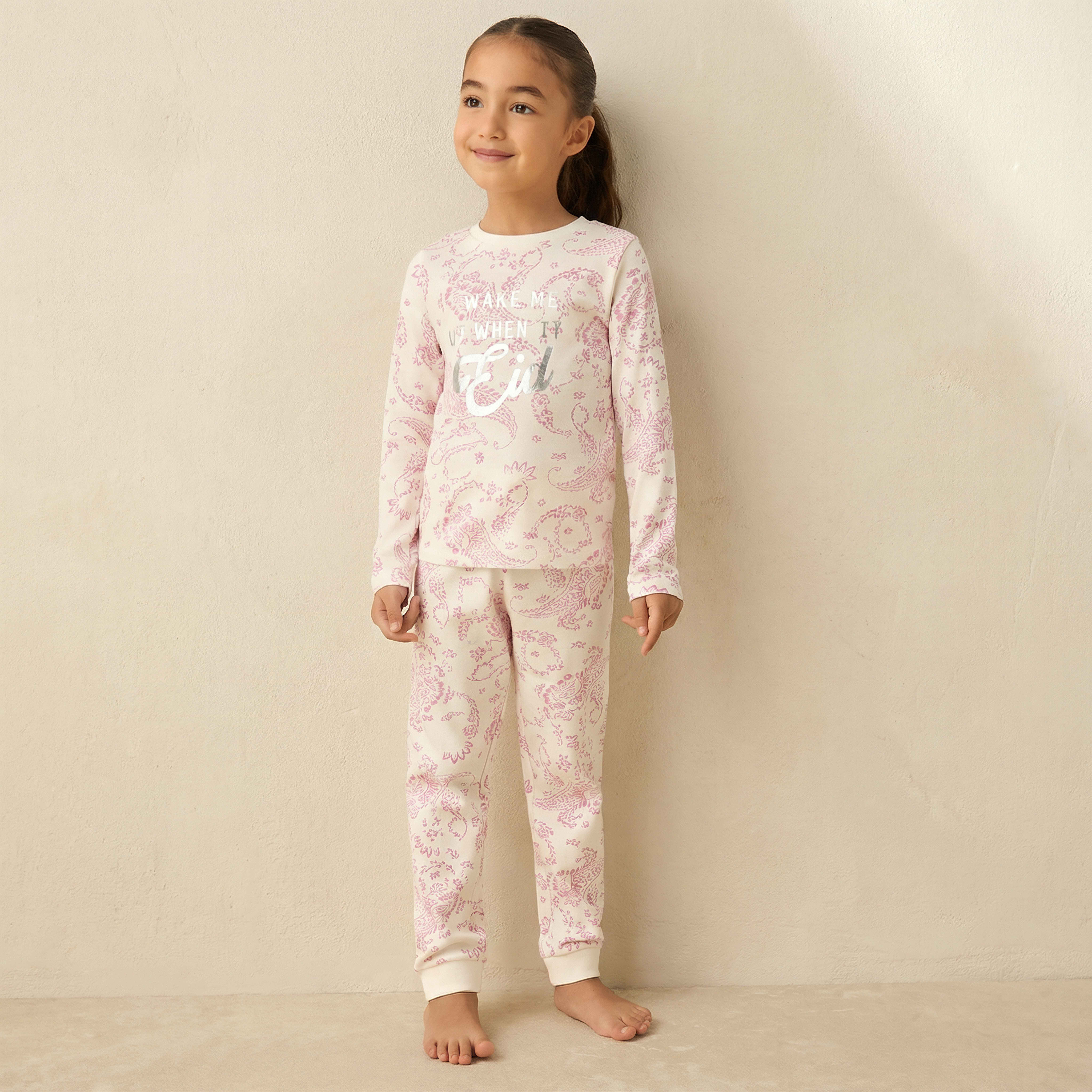 Juniors Cotton Round Neck Long Sleeves Pyjama Set with Eid Foil Print-baby-girls-clothing-nightwear-pyjamasets-image-1