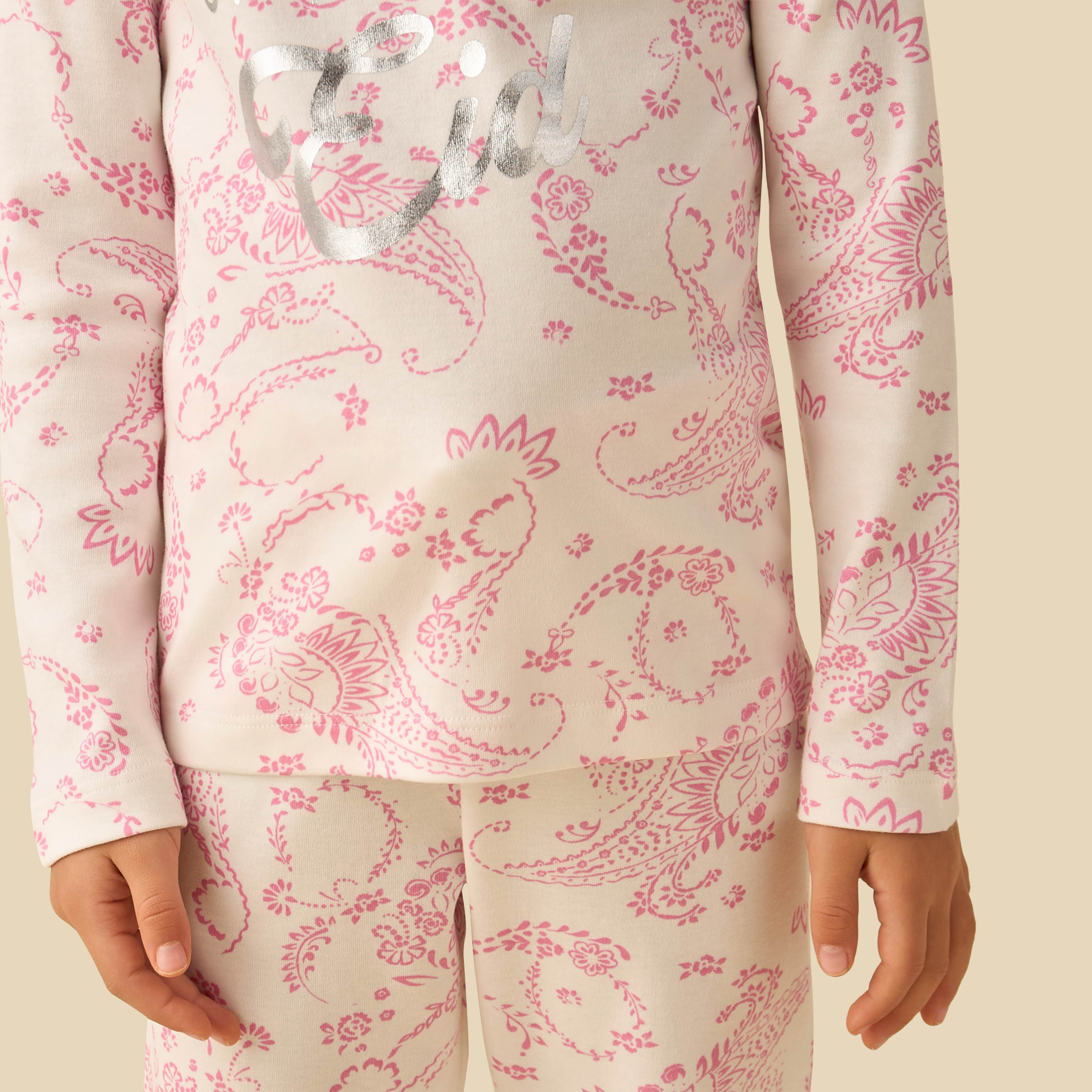 Juniors Cotton Round Neck Long Sleeves Pyjama Set with Eid Foil Print-baby-girls-clothing-nightwear-pyjamasets-image-5