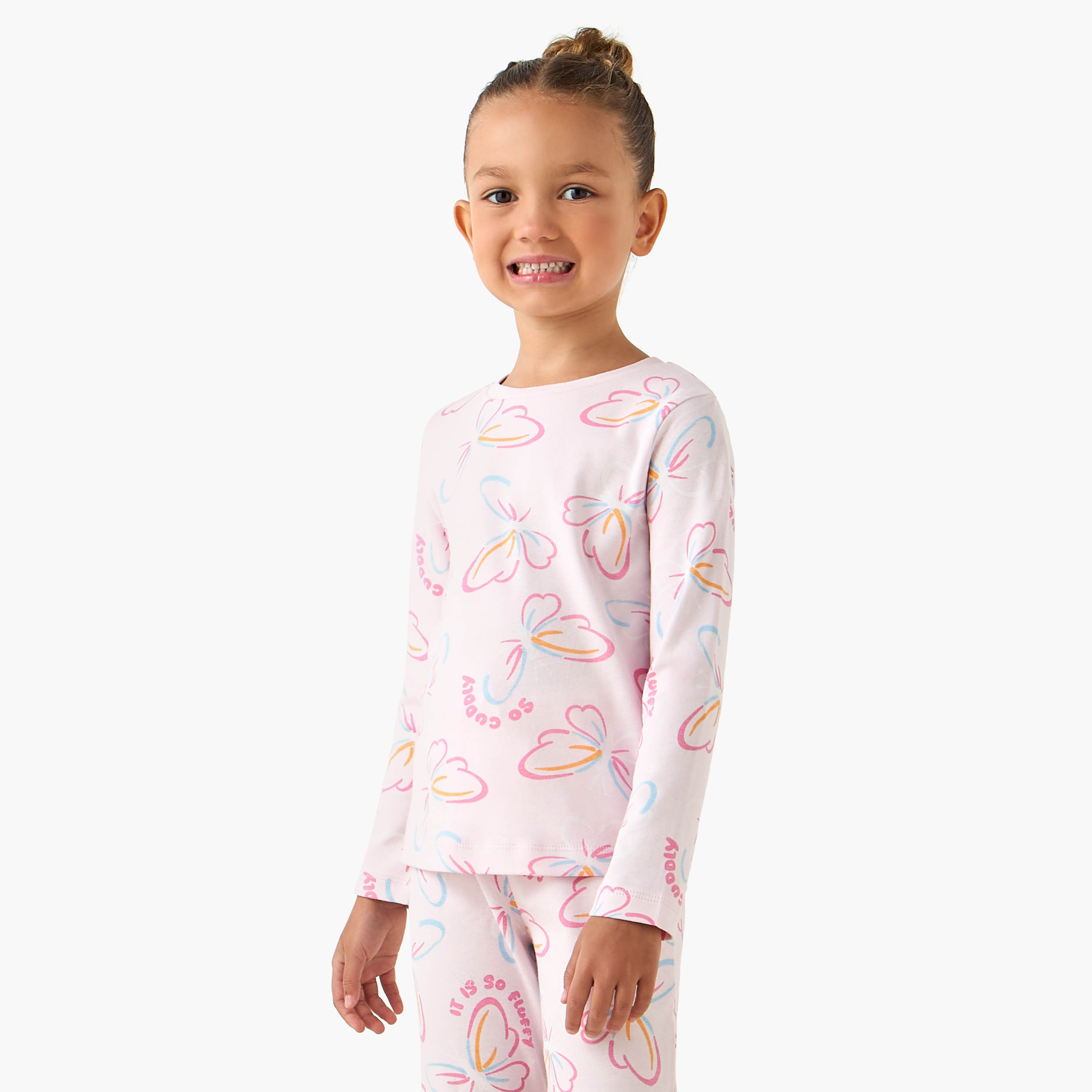 Juniors Cotton Crew Neck Long Sleeves Pyjama Set with Butterfly Print-baby-girls-clothing-nightwear-pyjamasets-image-2