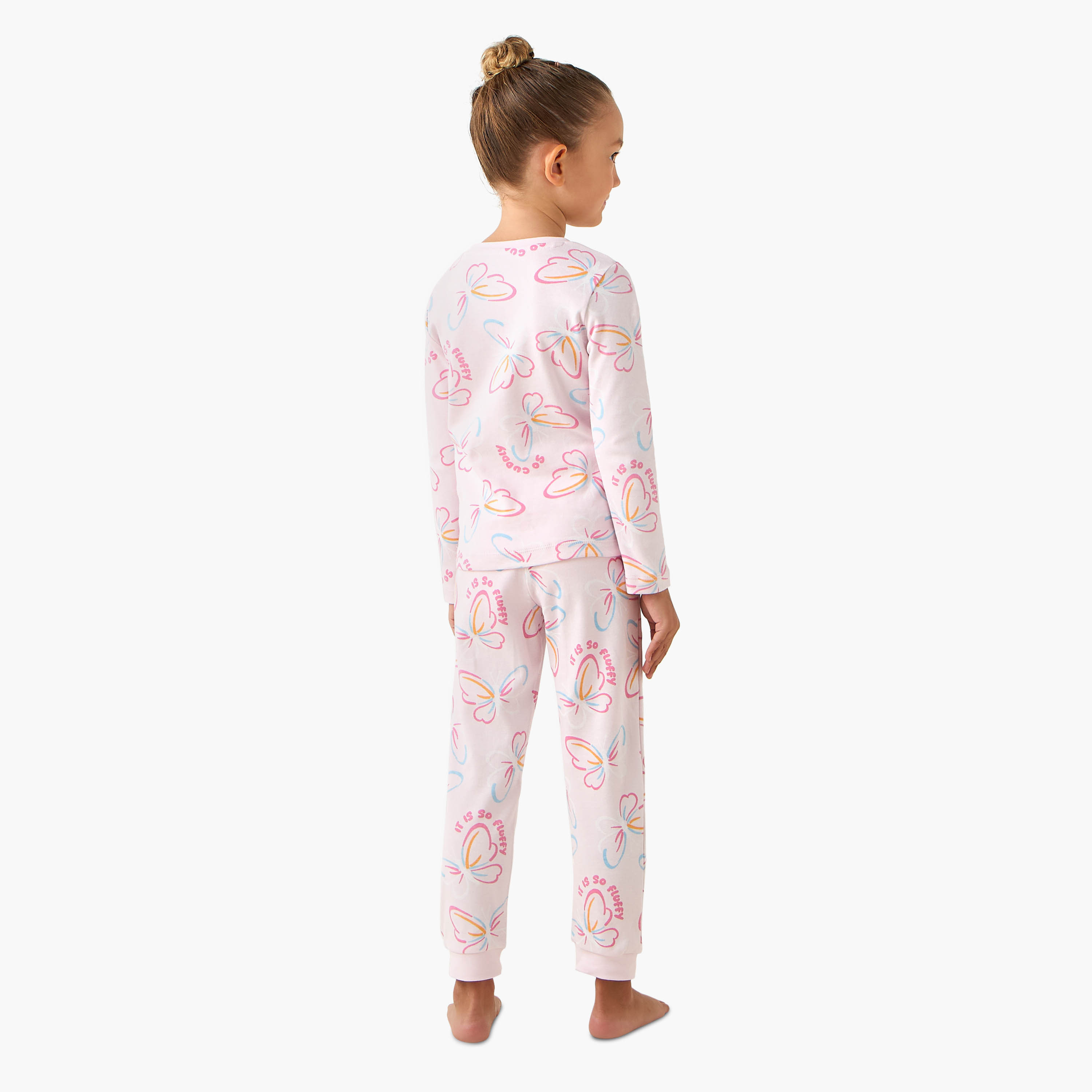 Juniors Cotton Crew Neck Long Sleeves Pyjama Set with Butterfly Print-baby-girls-clothing-nightwear-pyjamasets-image-4