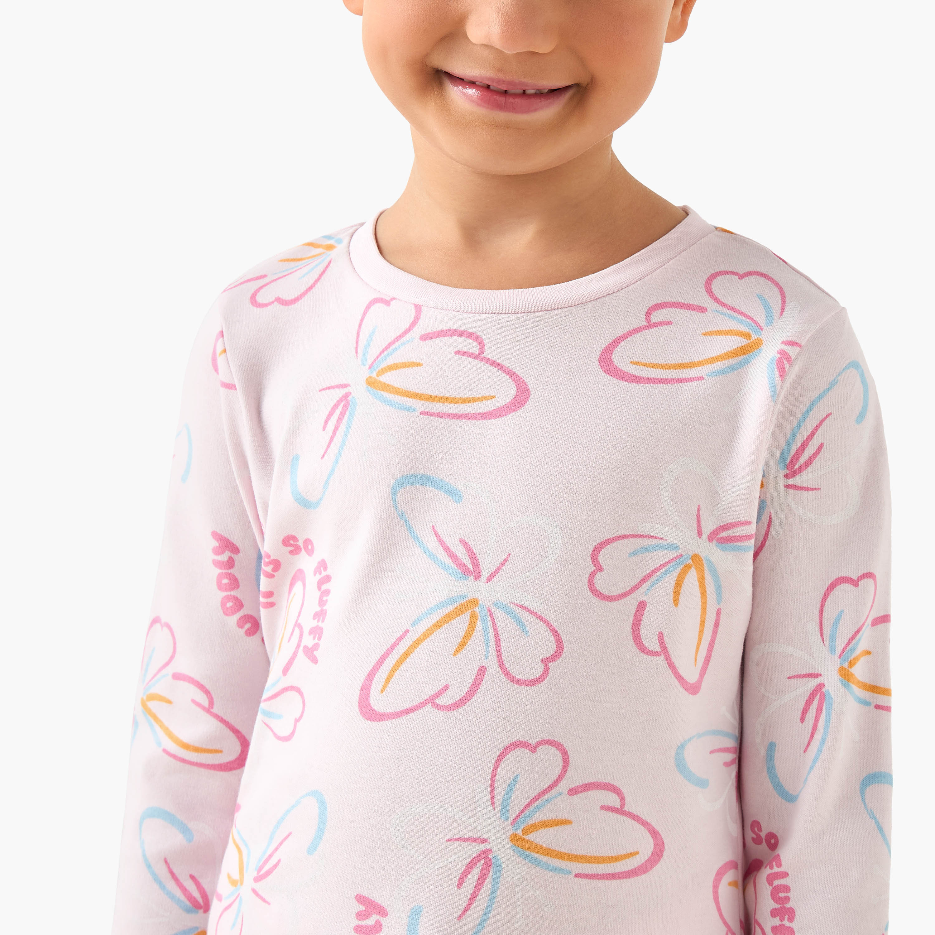 Juniors Cotton Crew Neck Long Sleeves Pyjama Set with Butterfly Print-baby-girls-clothing-nightwear-pyjamasets-image-5