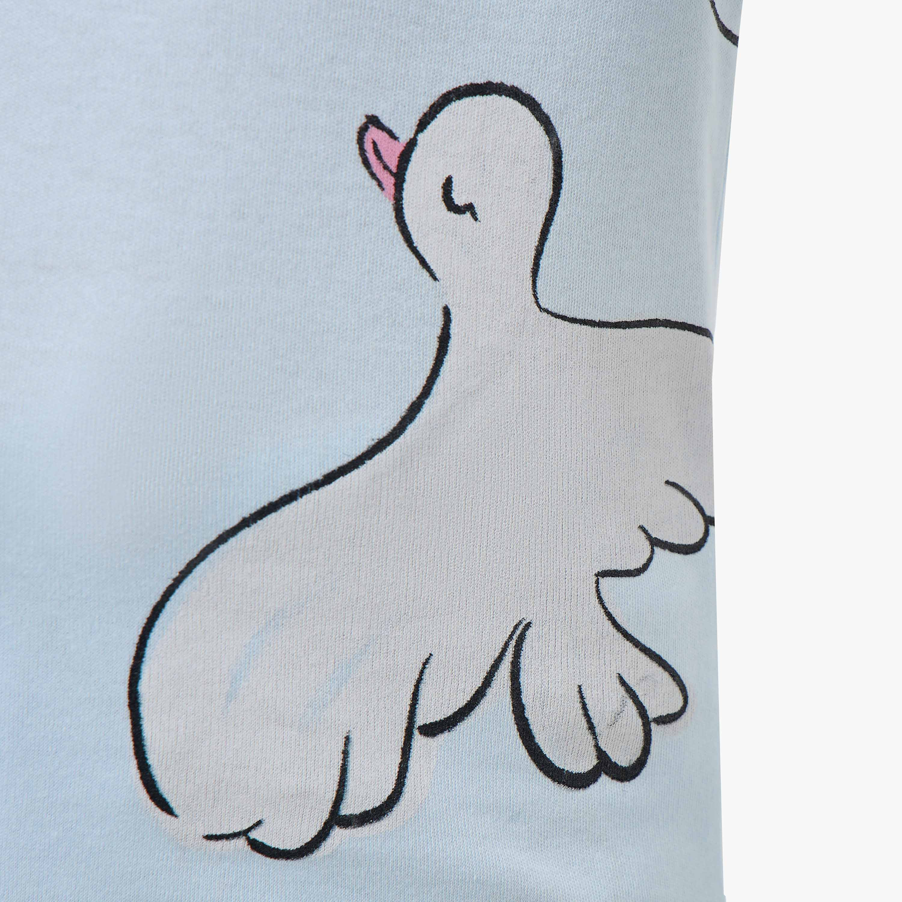 Juniors Cotton Crew Neck Long Sleeves Pyjama Set with Bird Print-girls-clothing-nightwear-image-5