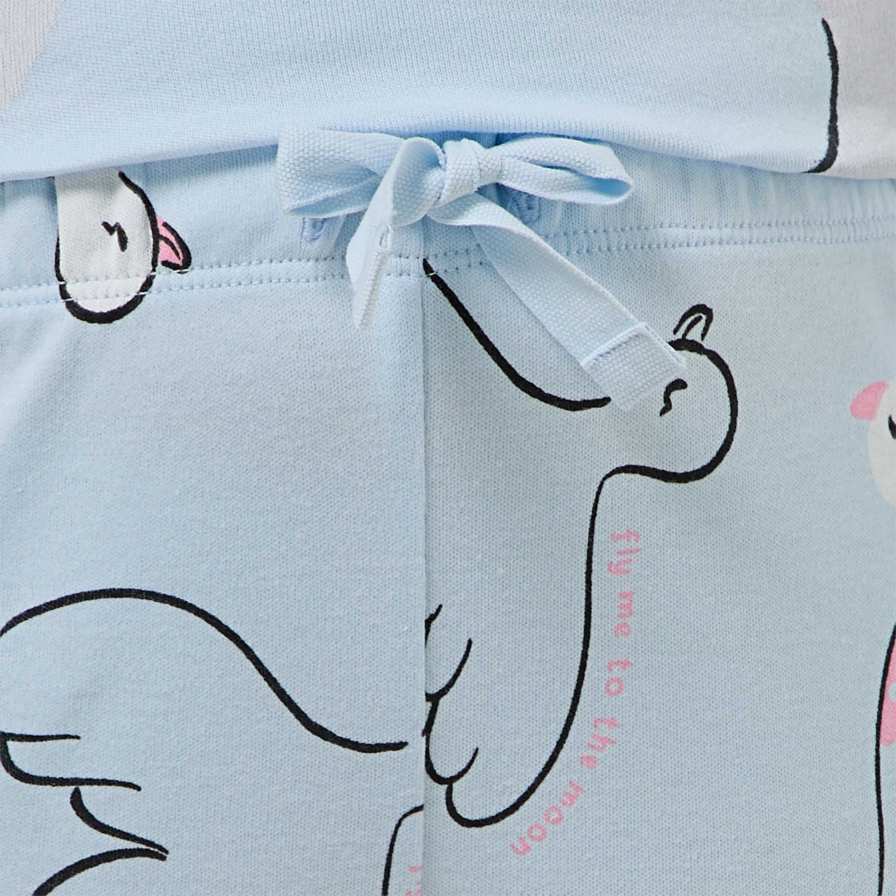 Juniors Cotton Crew Neck Long Sleeves Pyjama Set with Bird Print-girls-clothing-nightwear-image-6
