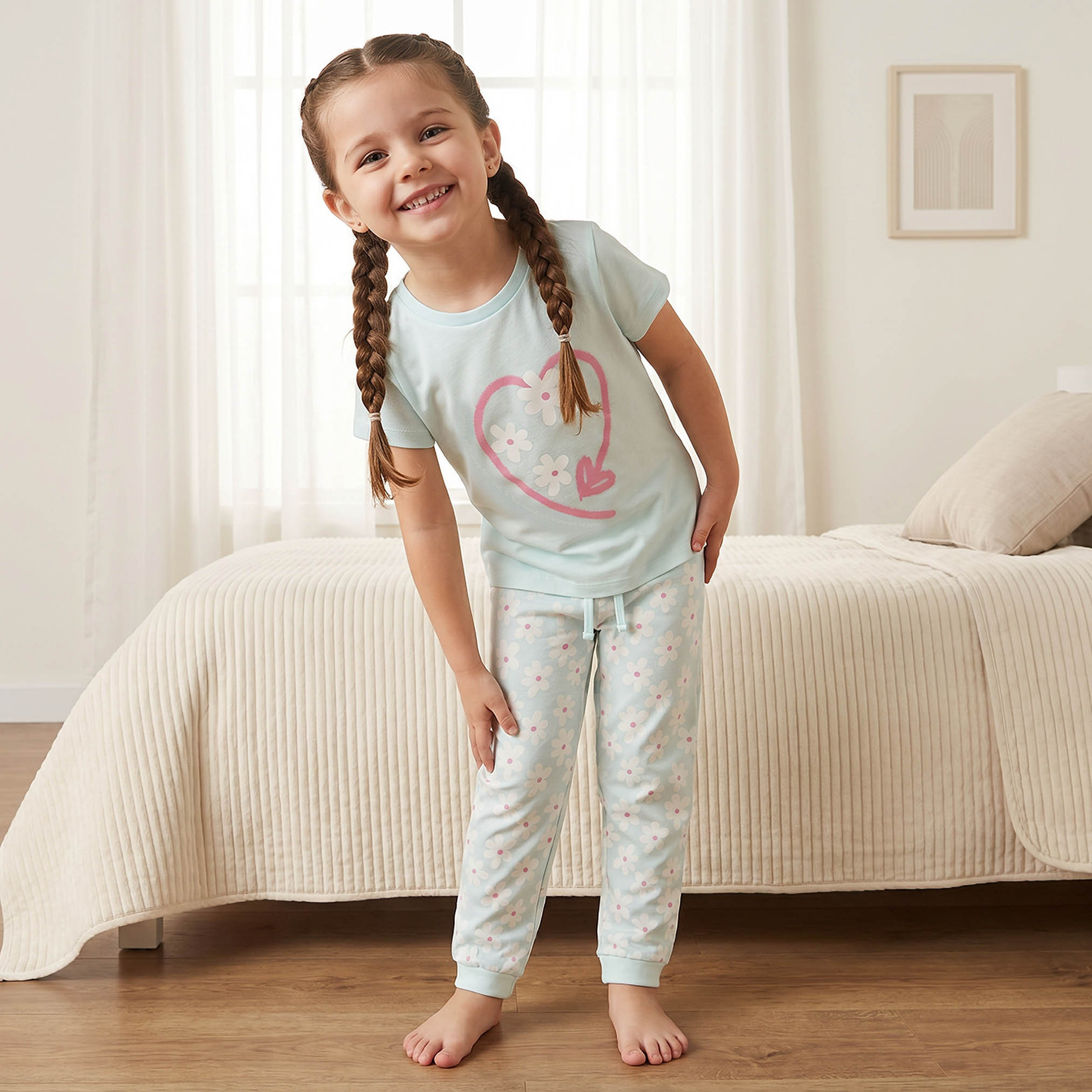 طقم بيجاما قطن برقبة ضيقة وأكمام قصيرة وطبعات من جونيورز-girls-clothing-nightwear-image-1