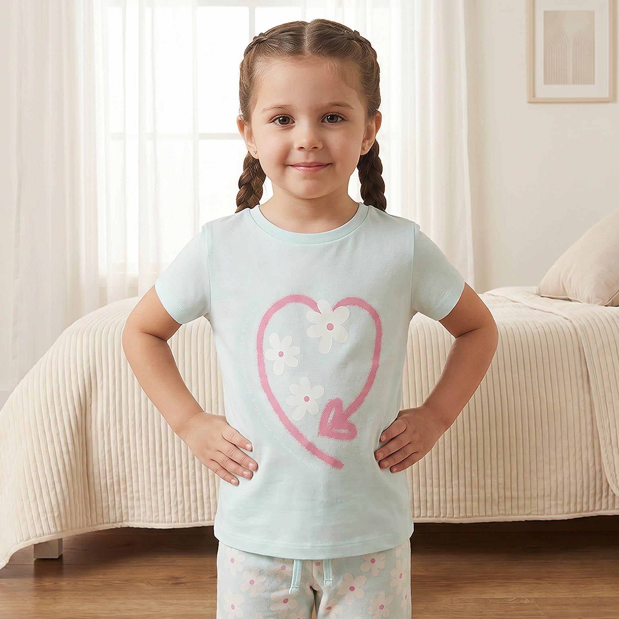 طقم بيجاما قطن برقبة ضيقة وأكمام قصيرة وطبعات من جونيورز-girls-clothing-nightwear-image-2