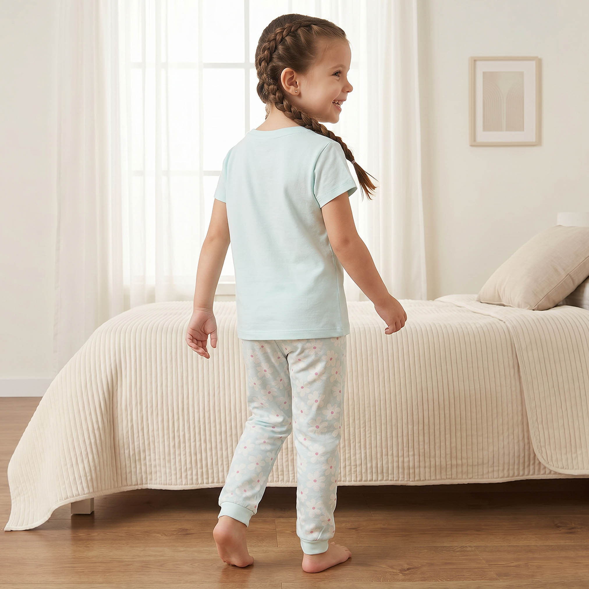 طقم بيجاما قطن برقبة ضيقة وأكمام قصيرة وطبعات من جونيورز-girls-clothing-nightwear-image-3