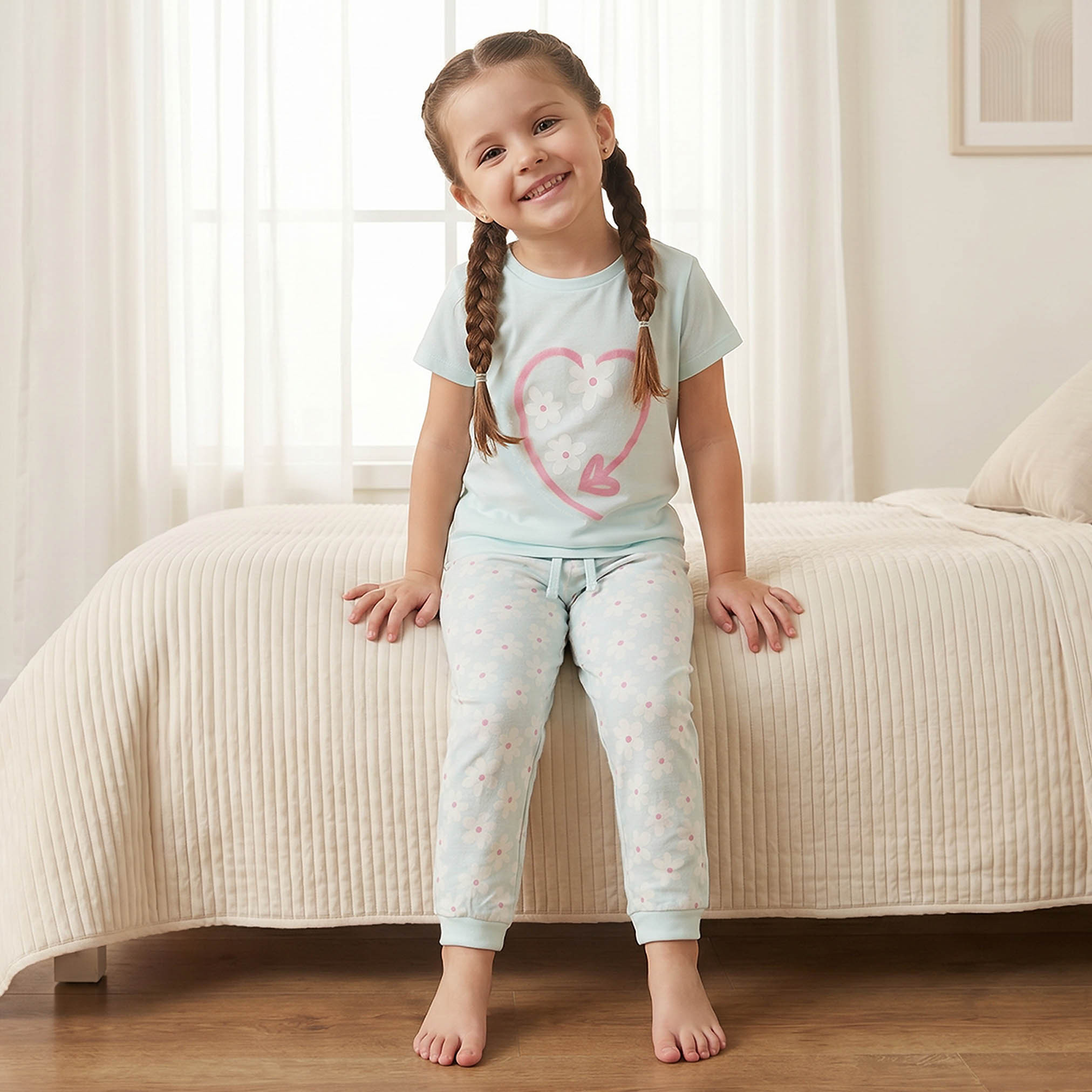 طقم بيجاما قطن برقبة ضيقة وأكمام قصيرة وطبعات من جونيورز-baby-girls-clothing-nightwear-pyjamasets-image-2