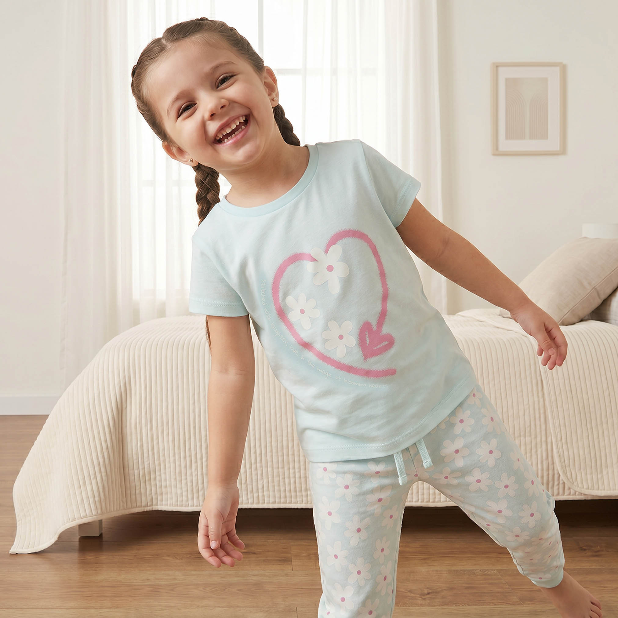 طقم بيجاما قطن برقبة ضيقة وأكمام قصيرة وطبعات من جونيورز-girls-clothing-nightwear-image-8