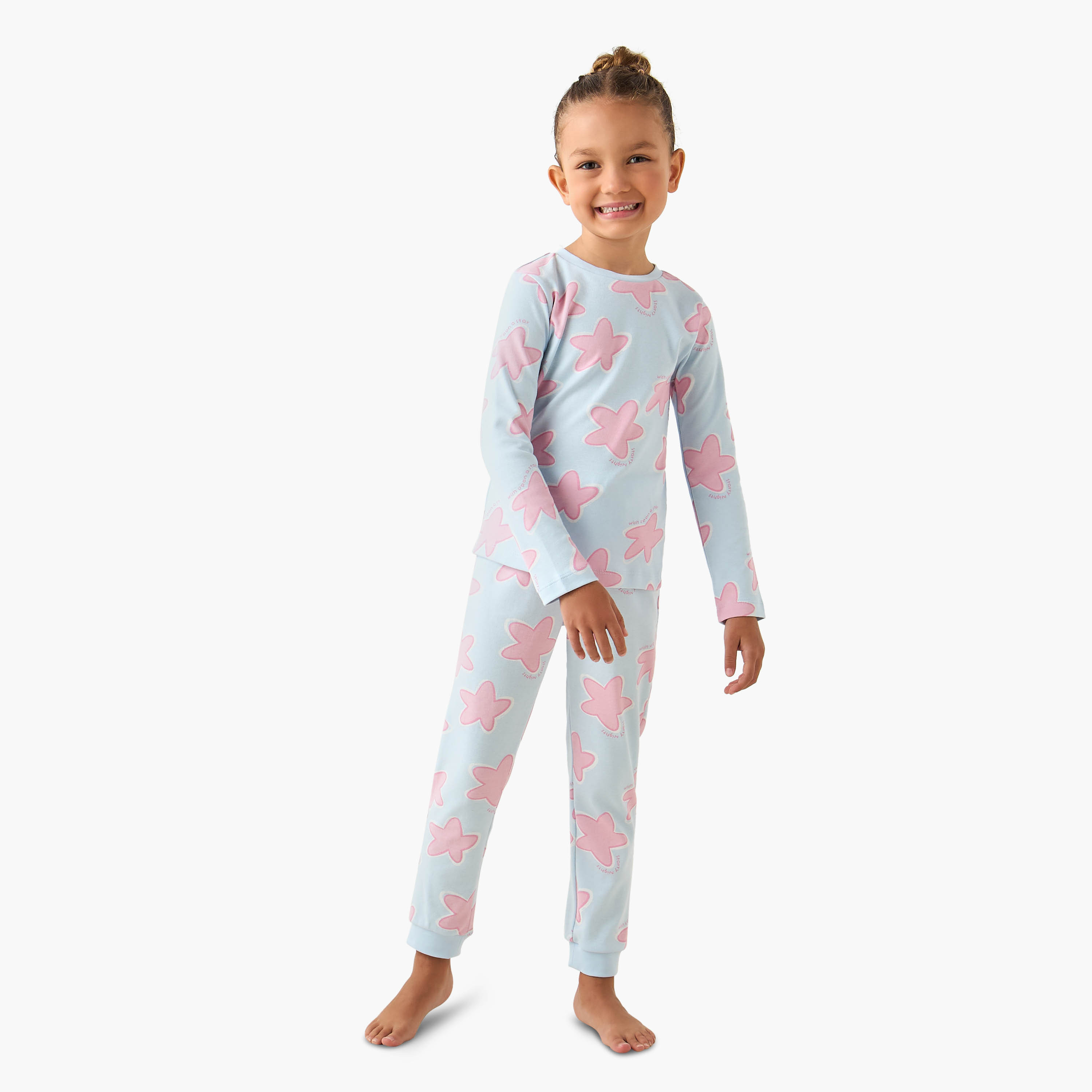 طقم بيجاما قطن بياقة ضيقة وأكمام طويلة وطبعات نجم من جونيورز-baby-girls-clothing-nightwear-pyjamasets-image-6