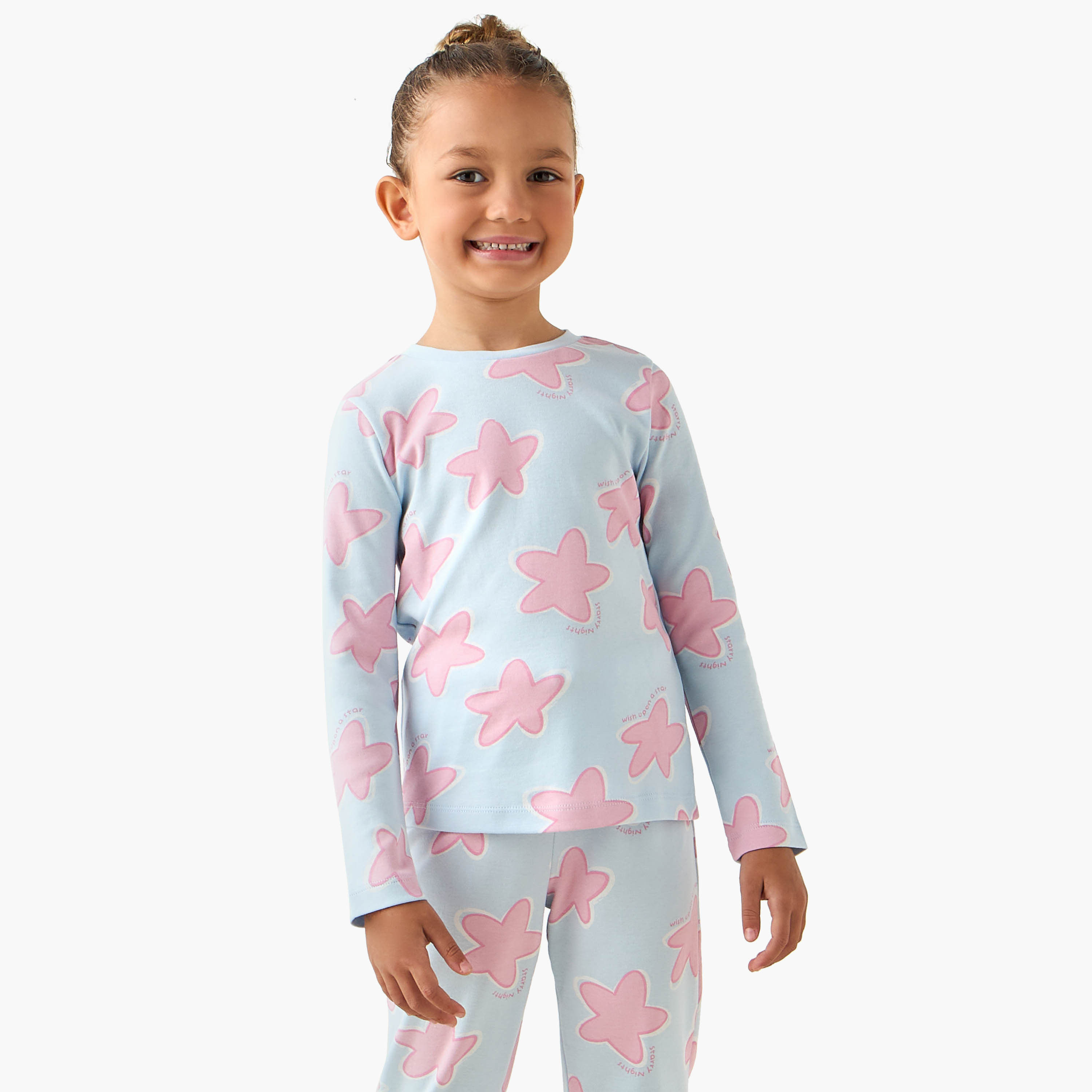طقم بيجاما قطن بياقة ضيقة وأكمام طويلة وطبعات نجم من جونيورز-baby-girls-clothing-nightwear-pyjamasets-image-5