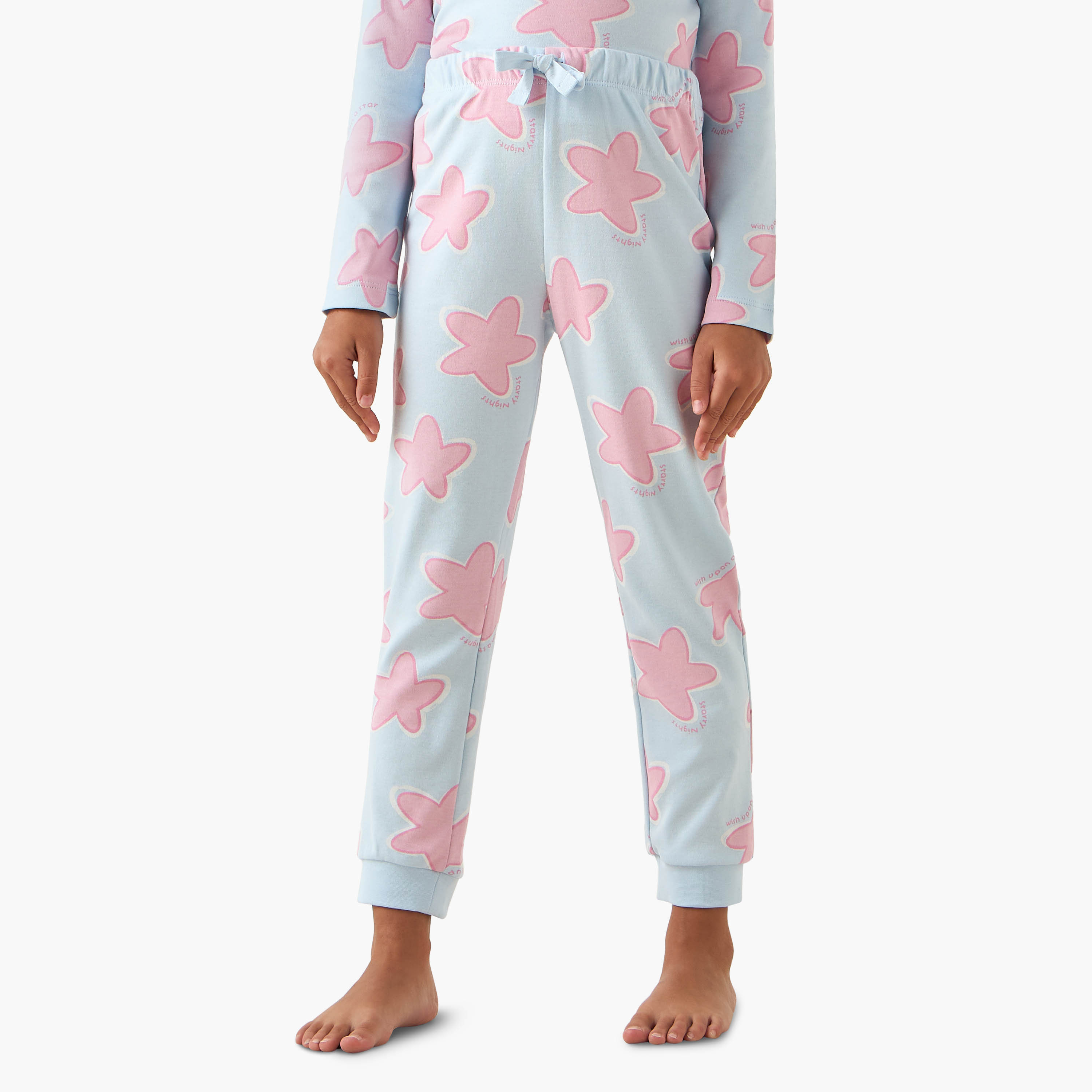 طقم بيجاما قطن بياقة ضيقة وأكمام طويلة وطبعات نجم من جونيورز-baby-girls-clothing-nightwear-pyjamasets-image-4