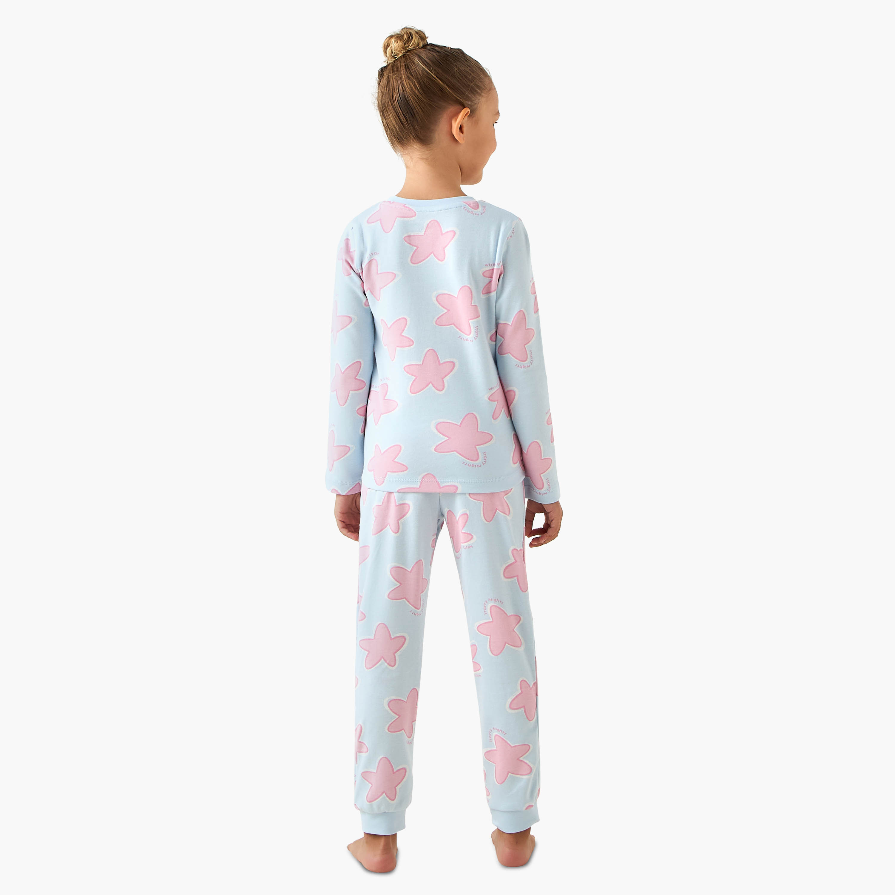 طقم بيجاما قطن بياقة ضيقة وأكمام طويلة وطبعات نجم من جونيورز-baby-girls-clothing-nightwear-pyjamasets-image-3