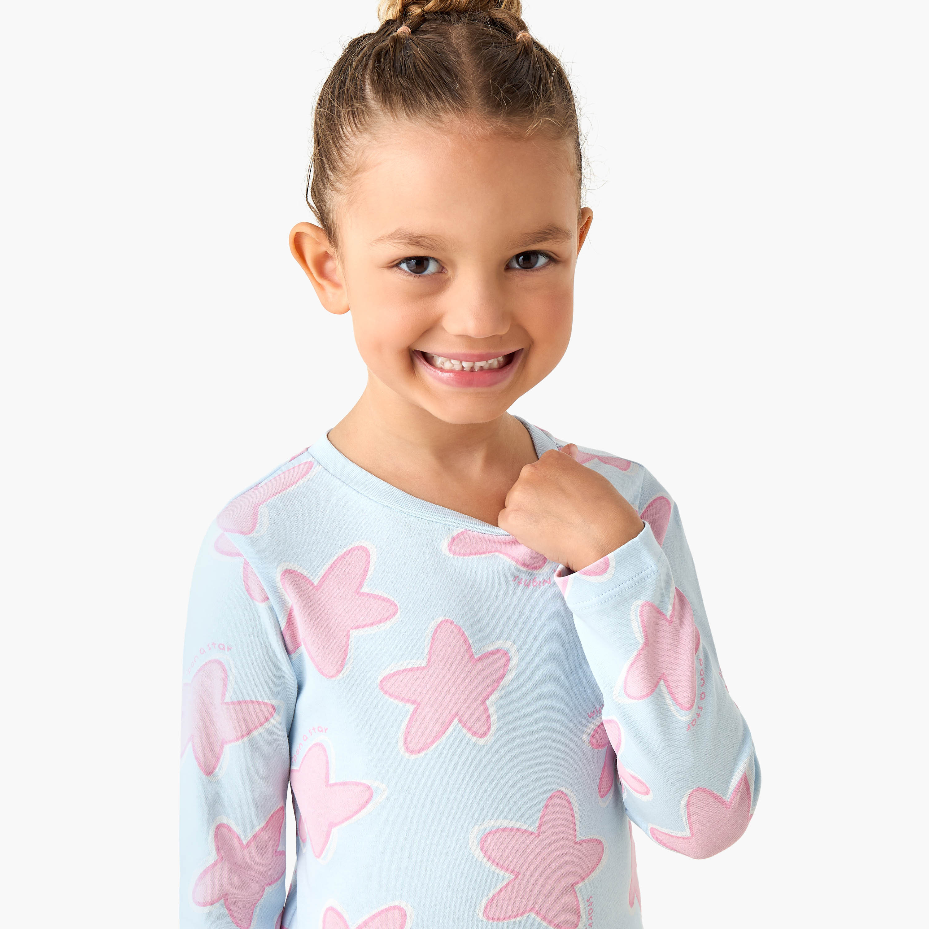 طقم بيجاما قطن بياقة ضيقة وأكمام طويلة وطبعات نجم من جونيورز-baby-girls-clothing-nightwear-pyjamasets-image-2
