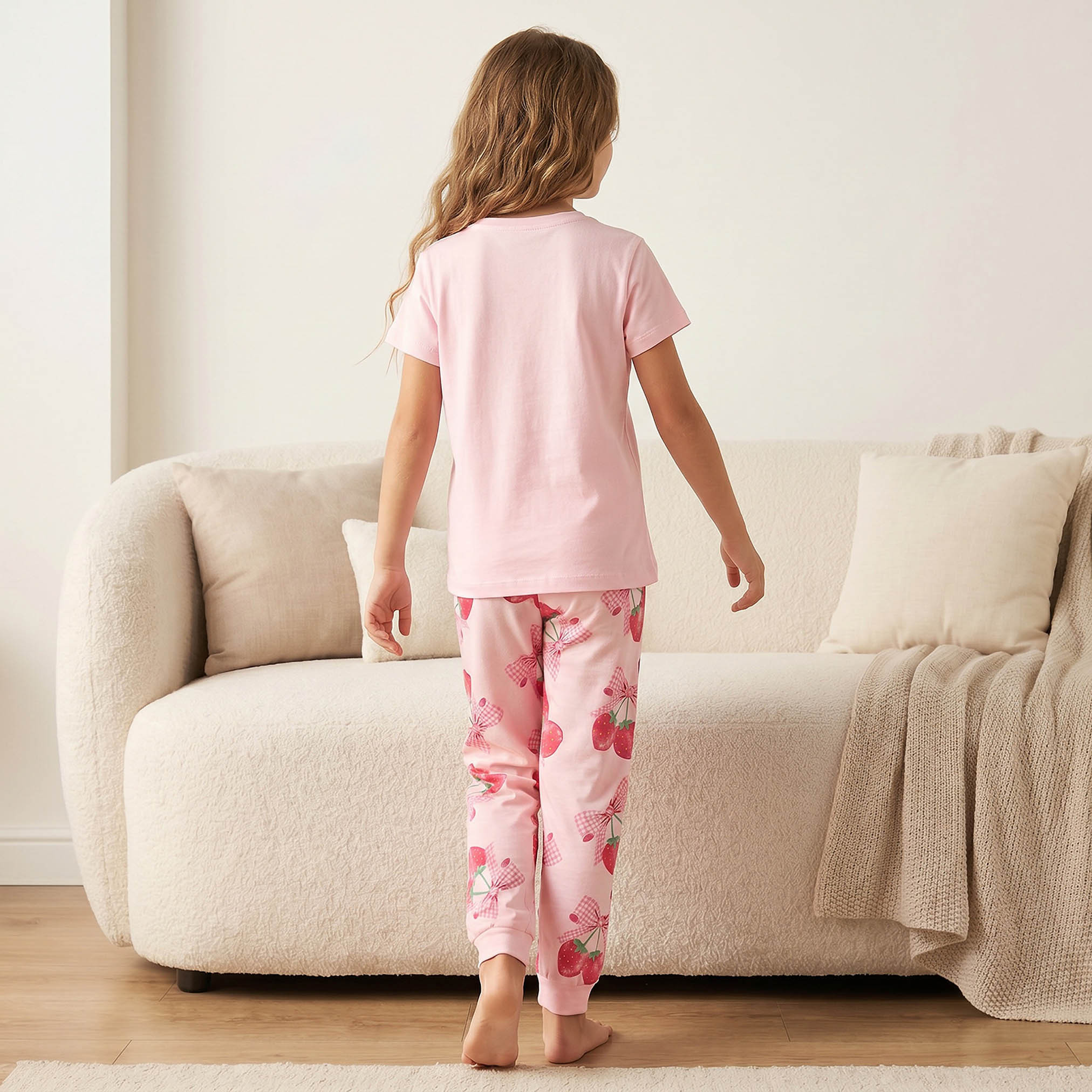 Juniors Cotton Crew Neck Short Sleeves Pyjama Set with Strawberry Print-baby-girls-clothing-nightwear-pyjamasets-image-3